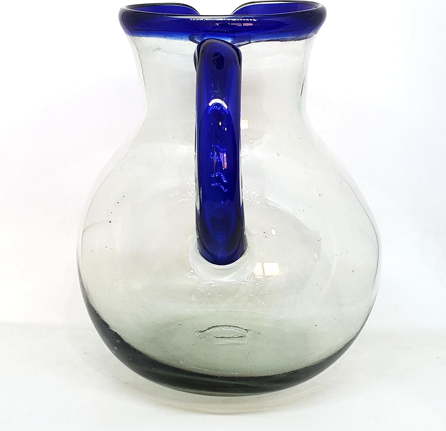 Cobalt Blue Rim 120 oz Pitcher and 6 Drinking Glasses set, Recycled Glass, Lead-free, Toxin-Free (Pitcher & Glasses)