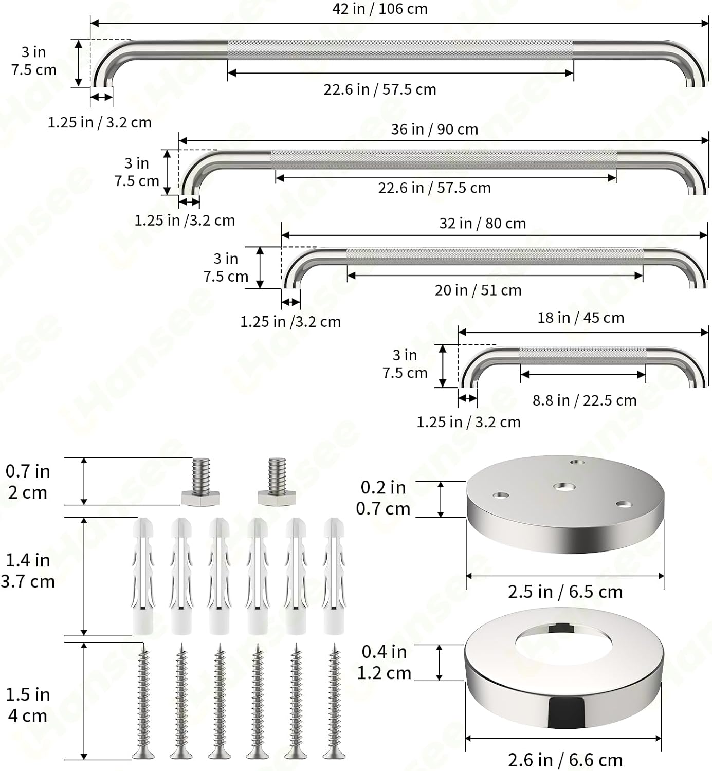 Brushed Nickel Grab Bars 18" 32" 36" 42" Bundle - 1.25" Diameter | 4 Pack Commercial Grab Bar, Anti-Slip Safety Shower Handrail, Toilet Handicap Bar, Stainless Steel Bathroom Handle for Senior