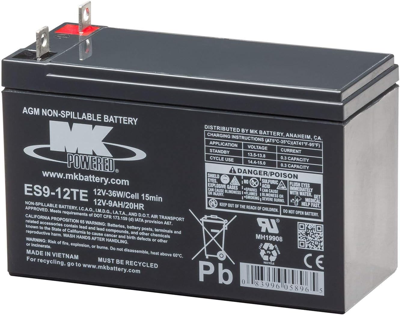 MK Battery ES9-12TE Maintenance-Free Rechargeable Sealed Lead-Acid Battery
