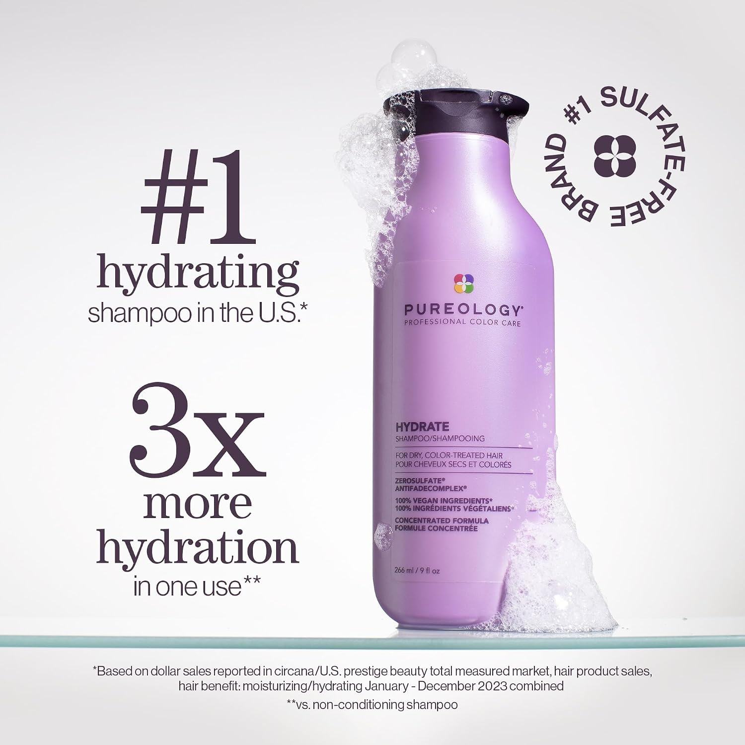 Pureology Hydrate Moisturizing Shampoo & Conditioner Set - For Medium to Thick Dry and Color Treated Hair, Softens and Deeply Hydrates, Sulfate-Free