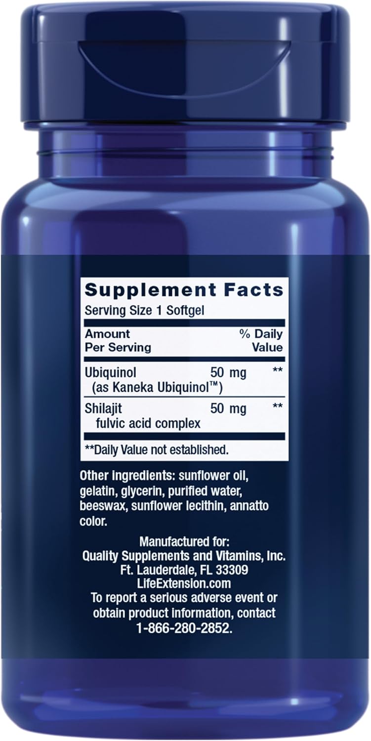 Life Extension Super Ubiquinol CoQ10 with Enhanced Mitochondrial Support, Heart Health Supplement, Maximum Absorption, 50 mg, Non-GMO, Gluten-Free, 30 softgels | Ultra-Absorbable Ubiquinol CoQ10 with Shilajit for Heart Health & Cellular Energy Production…