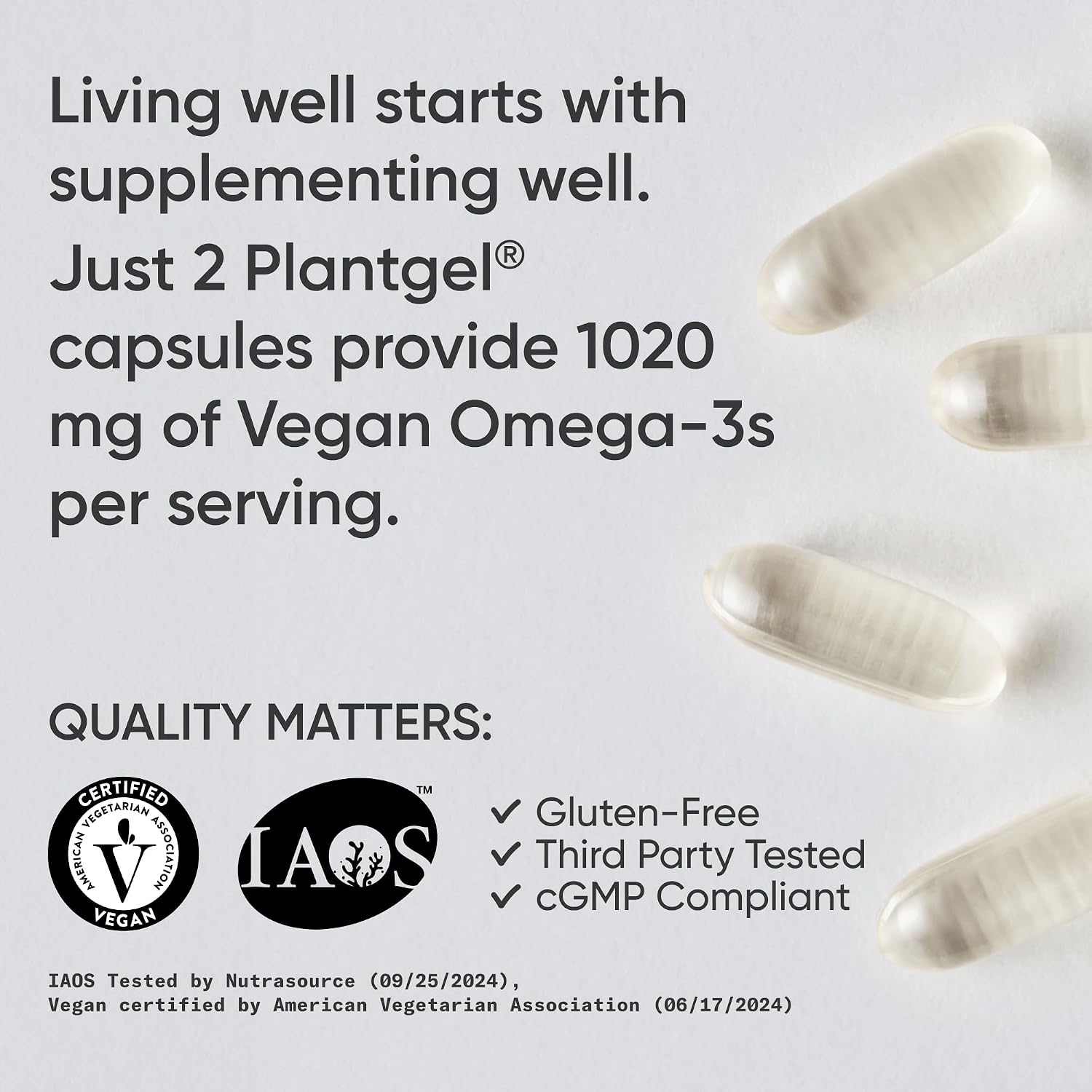 Sports Research® Vegan Omega-3 Algae Oil 1040mg, 60 Count Plantgels™