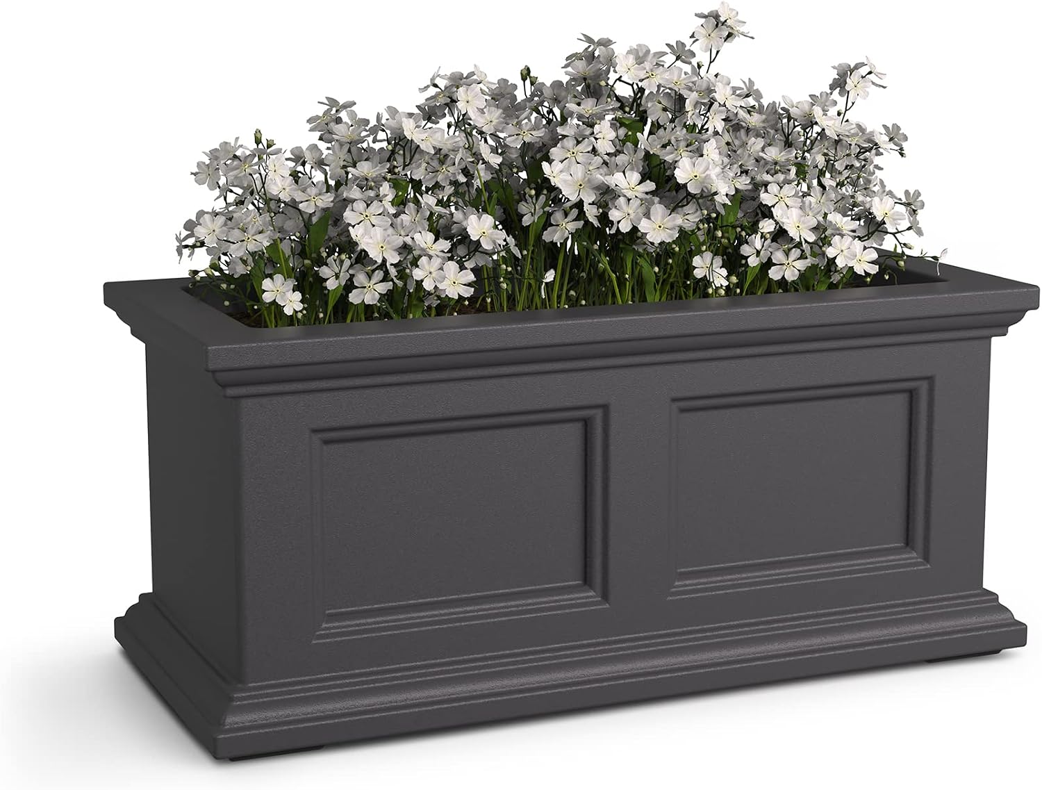 Mayne Fairfield 48in Self-Watering Rectangular Window Box Planter, Black | Self-watering, All season, Fade resistant, Mounting brackets included, Built-in overflow, 15-year warranty