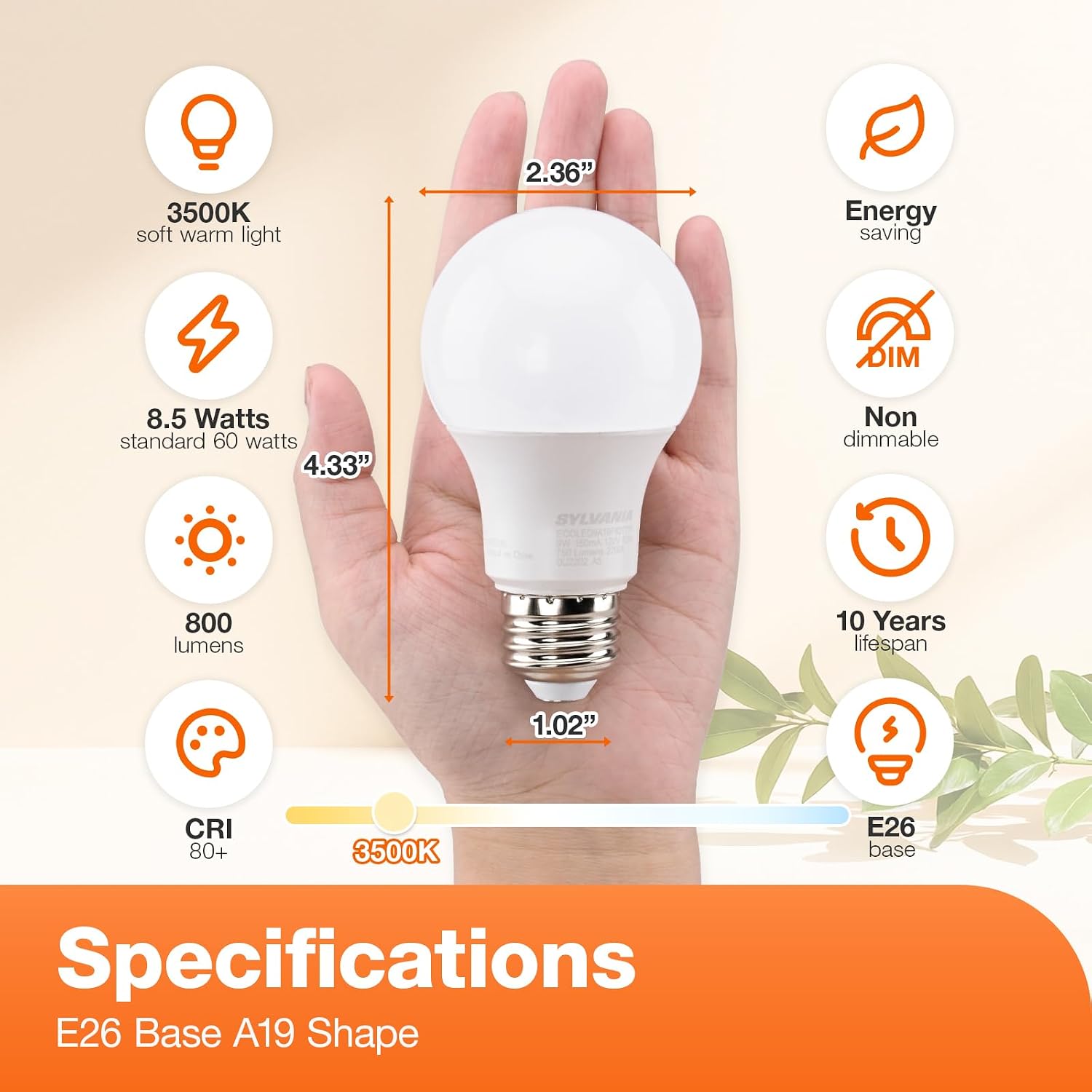 Sylvania LED A19 Light Bulb, 100W = 14W, Non-Dimmable, Frosted Finish, 1500 Lumens, 2700K, Soft White - 4 Pack (78101)