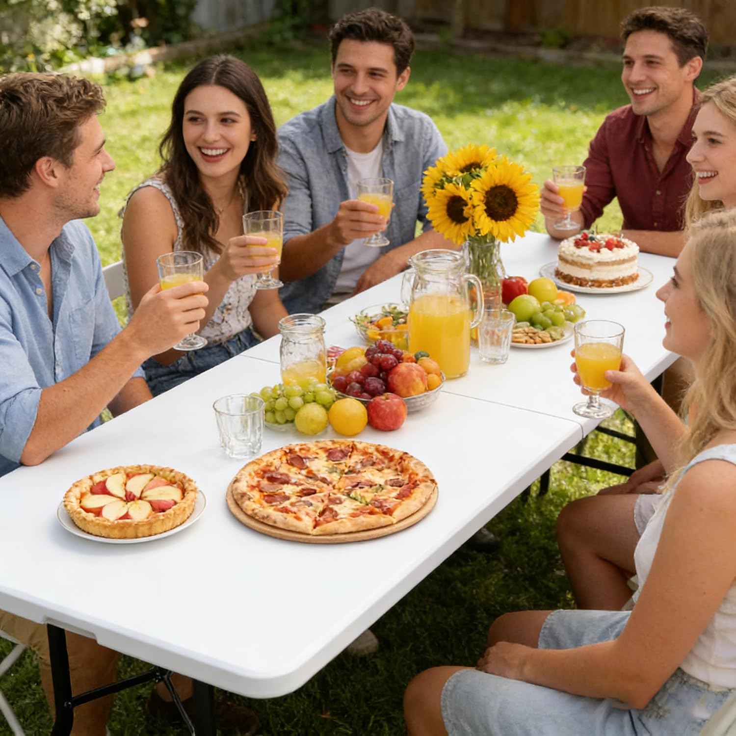 SUPER DEAL 6FT Folding Table for Indoor Outdoor, Portable Heavy Duty Fold-in-Half Plastic Dining Picnic Party Camping Table with Carrying Handle