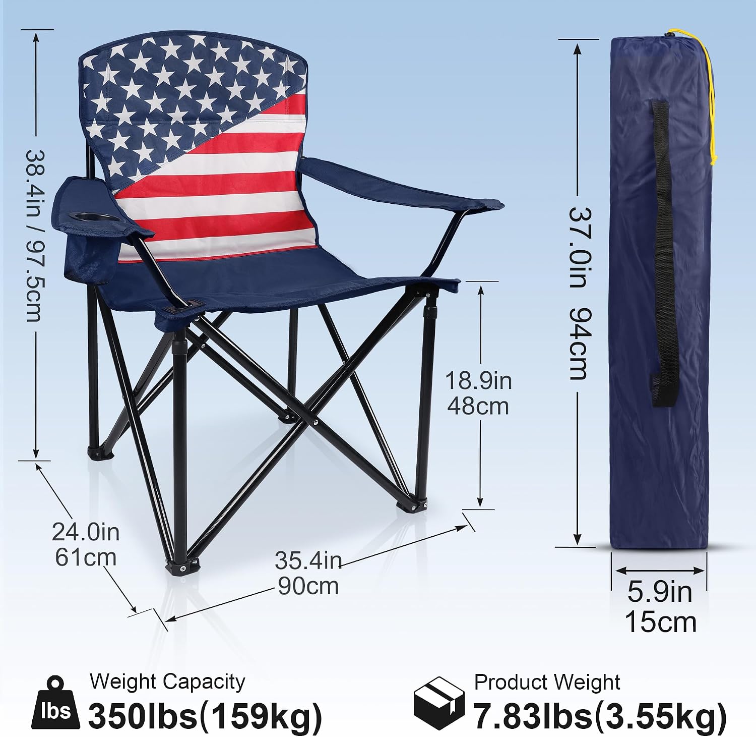 Oversized Camping Chairs 2 Pack - Heavy Duty 400LBS Padded Lawn Chair with Cooler Bag,Cup Holder,Side Pocket,Collapsible for Outdoor,Camp,Fishing & Garden,Dark Green