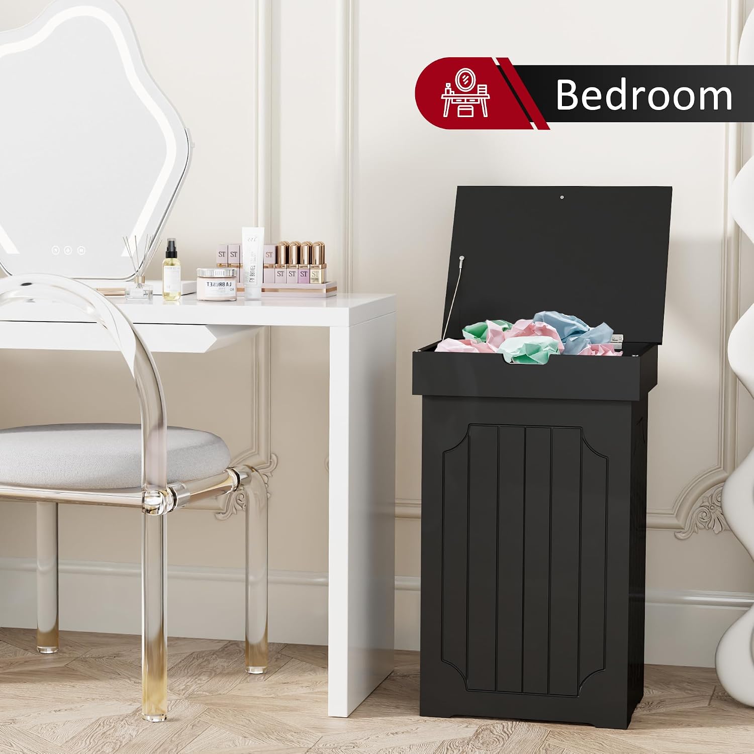 Function Home Trash Can Cabinet, 13 Gallon Kitchen Garbage Can, Wood Recycling Trash Bin, Freestanding Dog Proof Trash Can, Farmhouse Trash Cabinet with Lid for Home Kitchen Bathroom, Yellow
