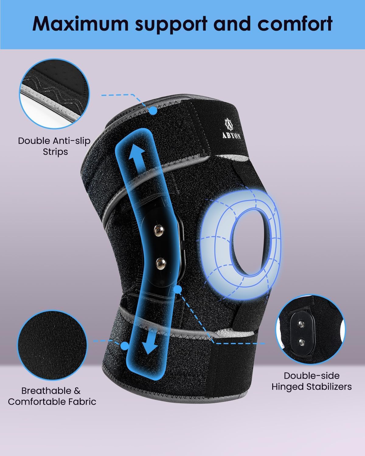 Lightweight Hinged Knee Brace for Meniscus Tear, Arthritis, ACL, MCL Pain – Adjustable 360° Wraparound Strap & Dual-Side Stabilizers for Maximum Knee Support & Injury or Surgery Recovery for Men and Women