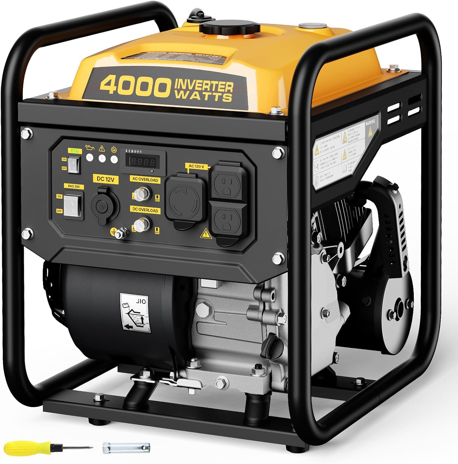 4000W Gas-Powered Inverter Generator, 208cc, Portable for Camping | 3200 running watts with under 3% THD, up to 9 hours at 25% load, a 30A outlet