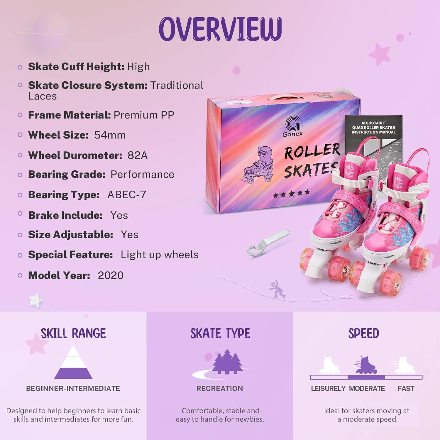 Gonex Roller Skates for Girls Kids Women with Light-Up Wheels