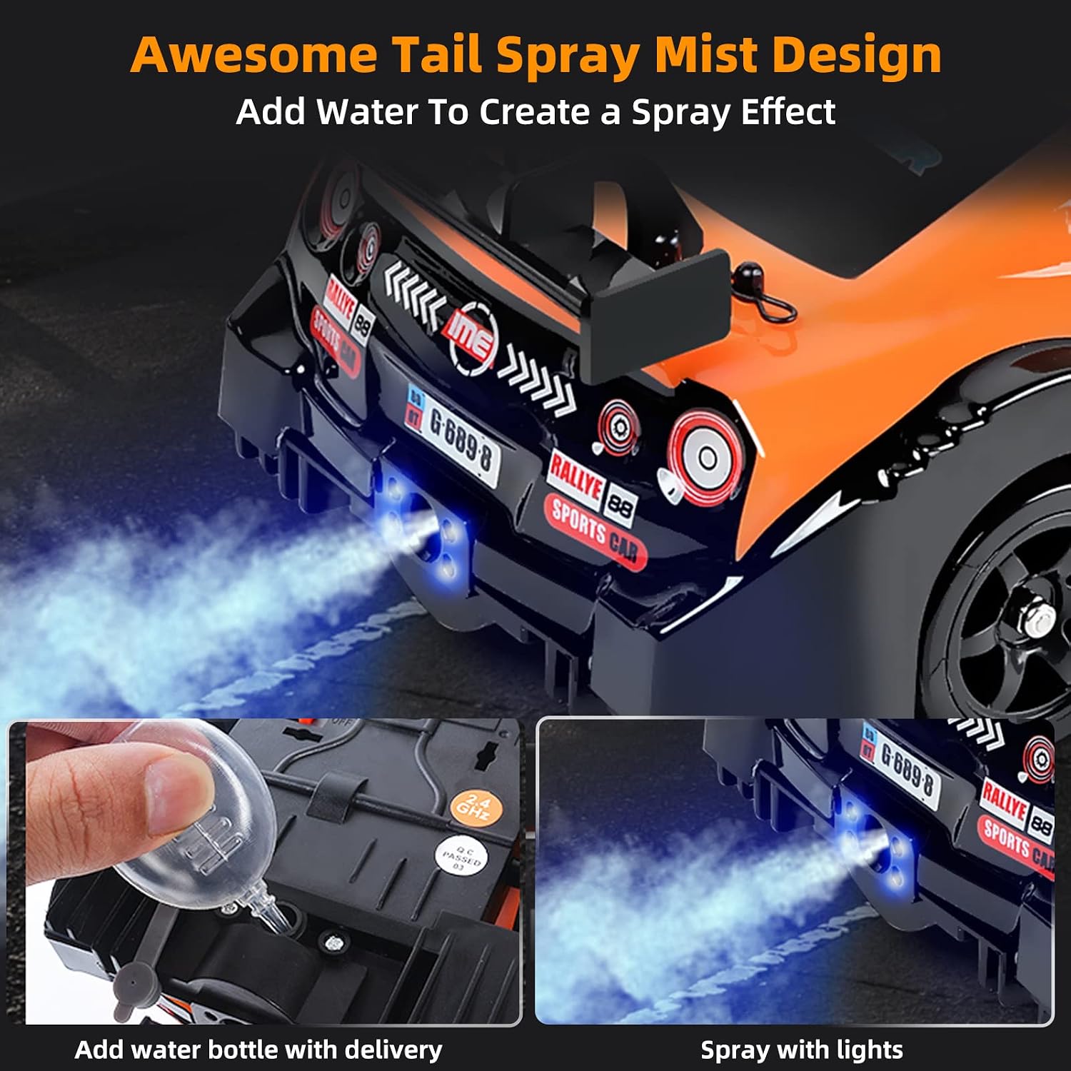 RC Drift Car 2.4GHz 1:16 Scale 4WD High Speed Remote Control Cars Vehicle with LED Lights Two Batteries and Drifting Tires Racing Sport Toy Cars for
