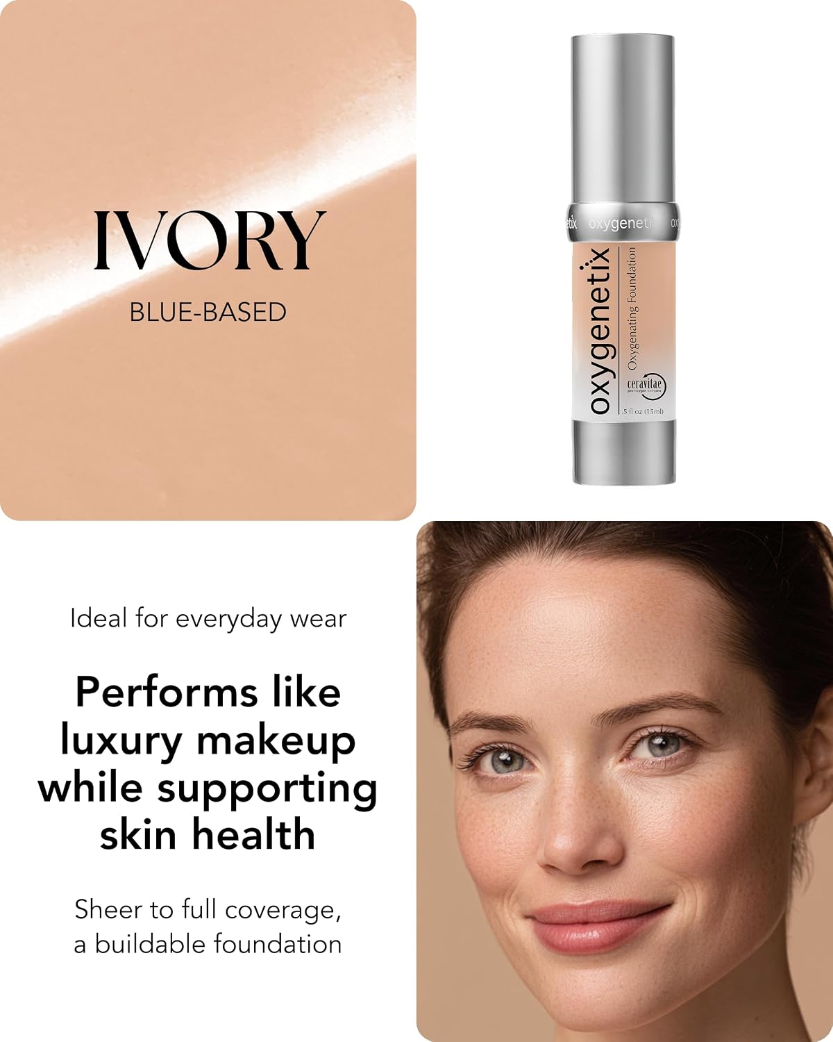 Oxygenetix Oxygenating Foundation – Pearl | Breathable Makeup, Buildable Coverage with Weightless Feel, Longwear Foundation, Safe for Sensitive or Laser-Treated Skin