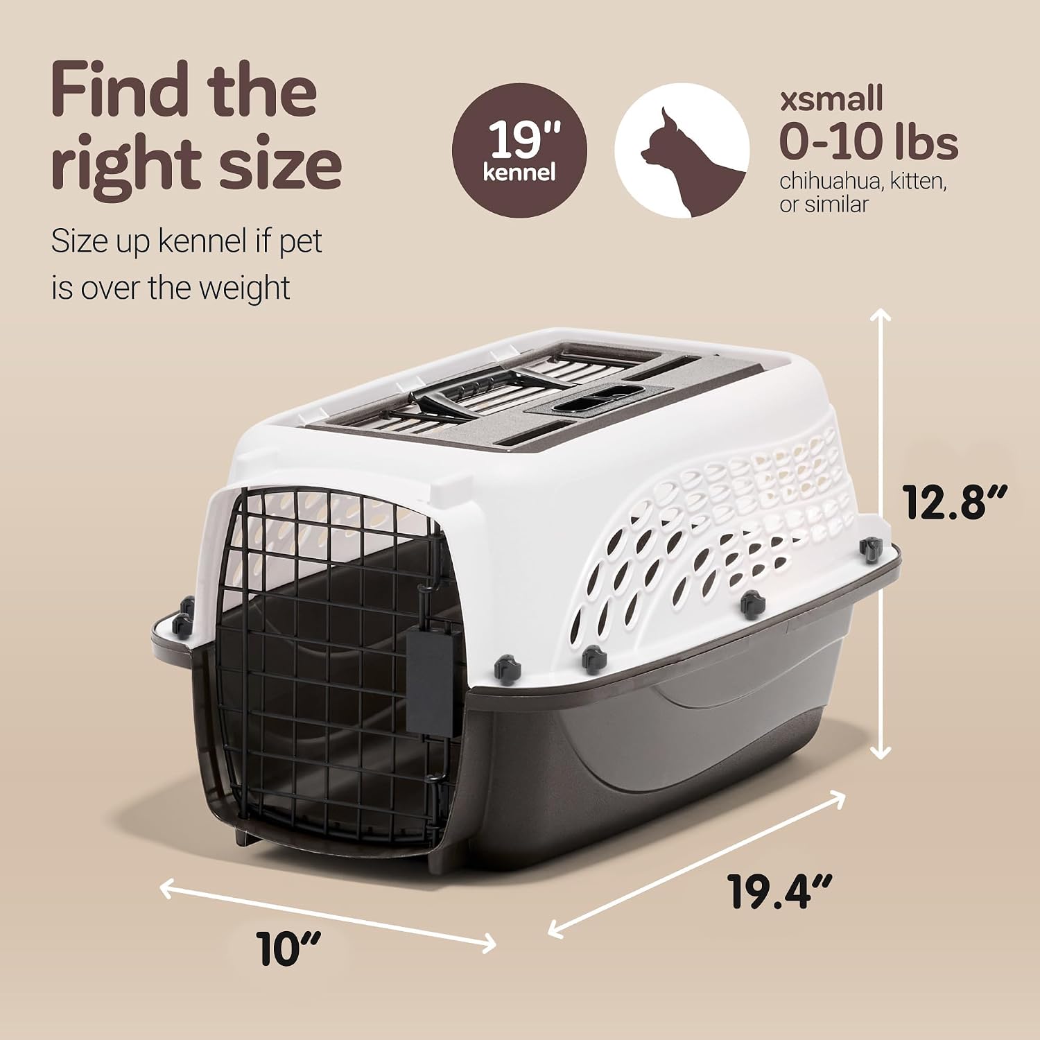 Petmate 2-Door Dog, Puppies & Cat Kennel, 19", White | Top & Front Loading, Made in USA, Extra Small