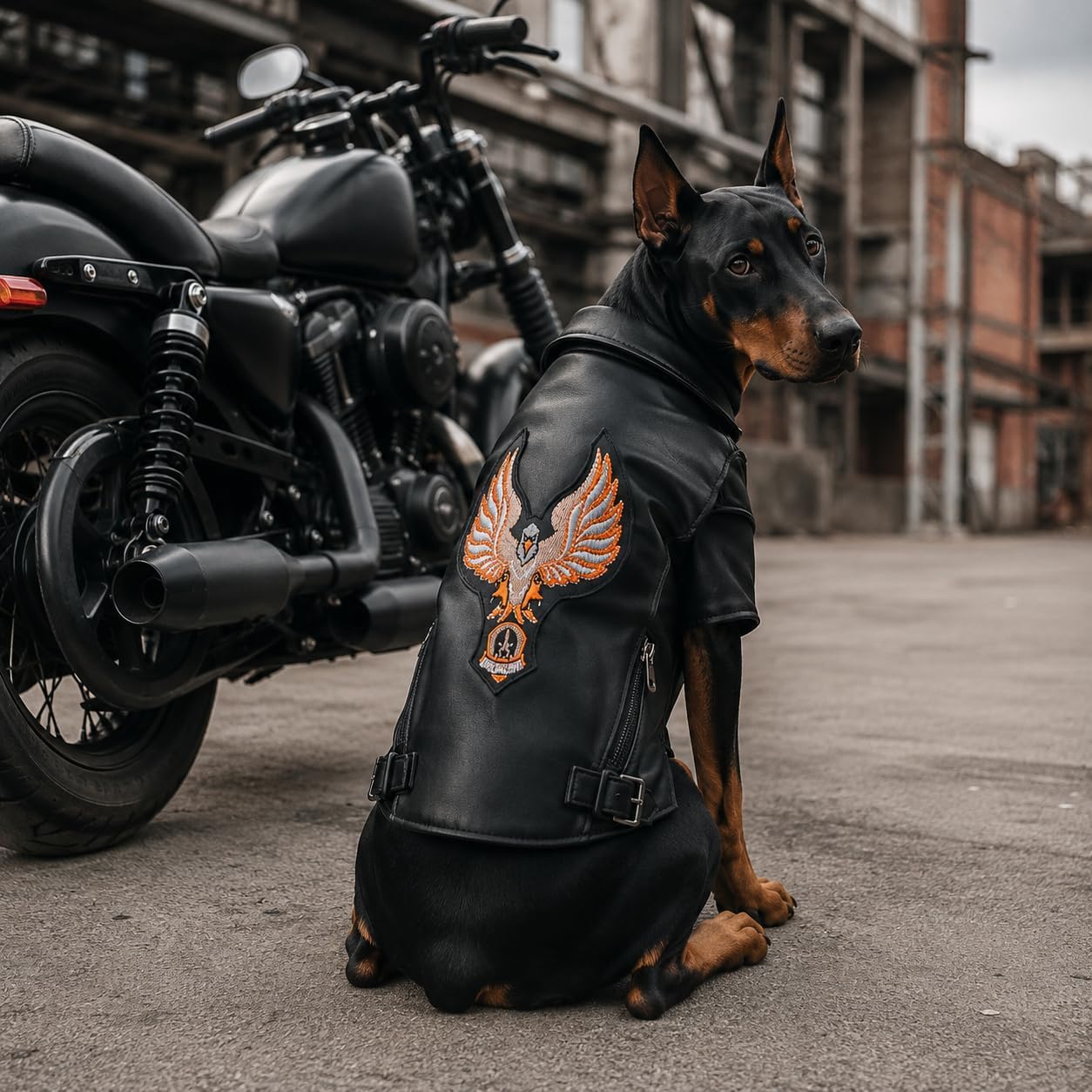 Lovelonglong Cool Dog Leather Jacket, Warm Coats Dogs Windproof Cold Weather Coats for Large Medium Small Dogs with Eagle Embroidery Black XS