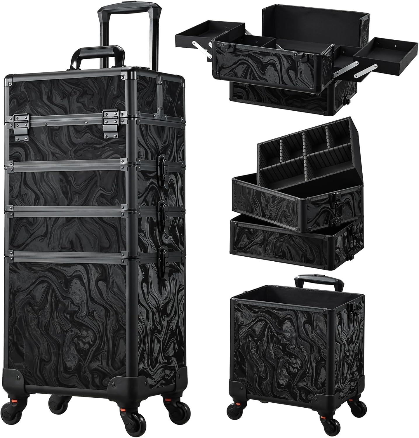 Stagiant Rolling Makeup Case Cosmetology Case on Wheels 4 in 1 Large Cosmetic Organizer Train Case Makeup Travel Case with Key Swivel Wheels Nail