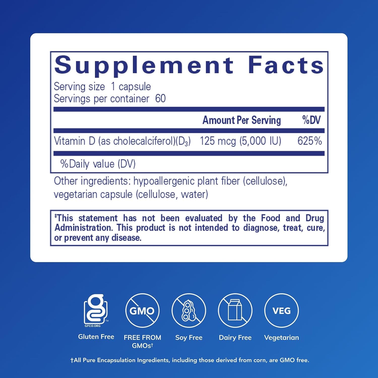 Pure Encapsulations Vitamin D3 125 mcg (5,000 IU) - Supplement to Support Bone, Joint, Breast, Heart, Colon, and Immune Health* - with Vitamin D - 120 Capsules | Supplement to Support Bone, Joint, Breast, Heart, Colon, and Immune Health*, with Vitamin D