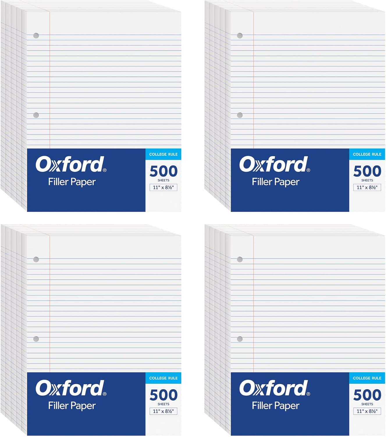 Oxford Loose Leaf Paper, 500 Sheets, College Rule Filler Notebook Paper, 8-1/2" x 11", 3-Hole Punched Fits 3-Ring Binders (62349)