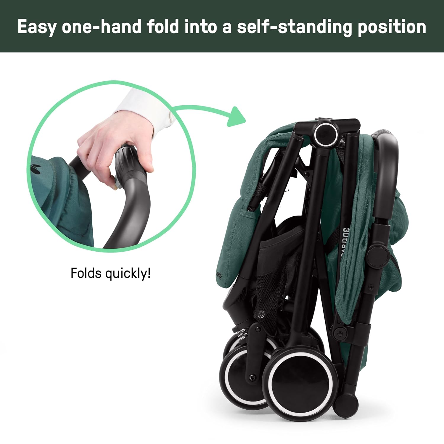 Ingenuity 3D Travelmate Pro Lightweight Travel Stroller with Fold-Away Ride-On Board for Toddlers, Airplane Overhead Bin Compatible, Car Seat Ready, One-Hand Fold