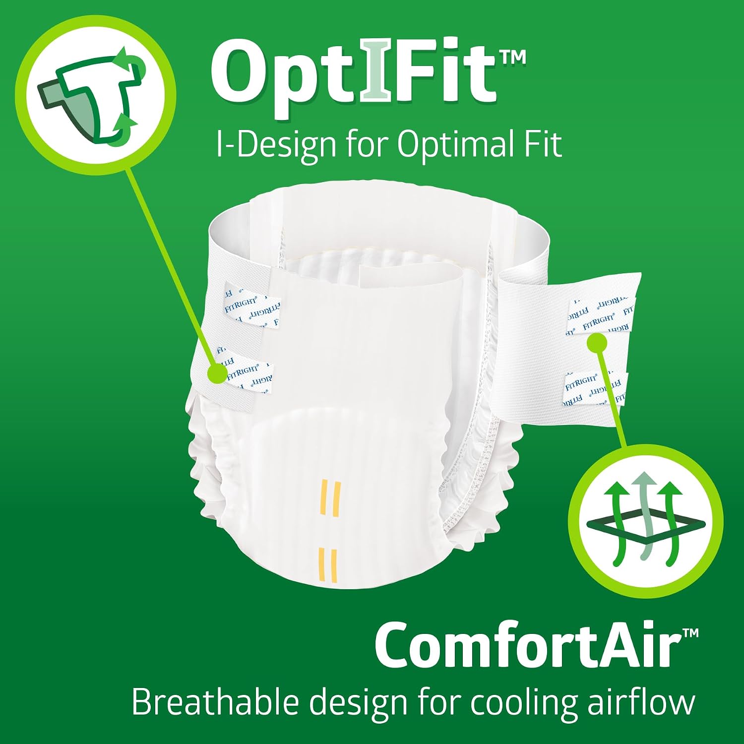 FitRight Adult Diapers, Extra+ Heavy Absorbency, M (Waist Size 32in-44in), 80 Count, OptiFit Incontinence Briefs for Men and Women, Disposable, Moisture-Wicking, Leak Protection,