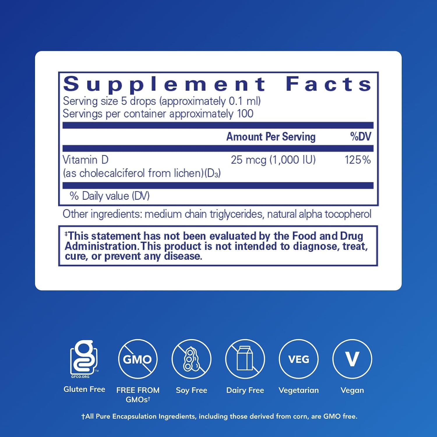 Pure Encapsulations Vitamin D3 (Vegan) Liquid, 0.3 fl. oz. | Hypoallergenic Support for Bone, Breast, Cardiovascular, Colon and Immune Health*