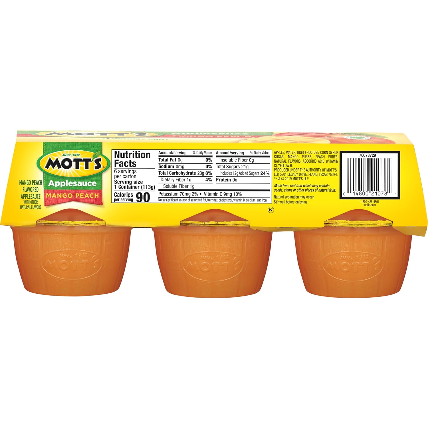 Mott's Mango Peach Applesauce, 4 oz cups, 6 count