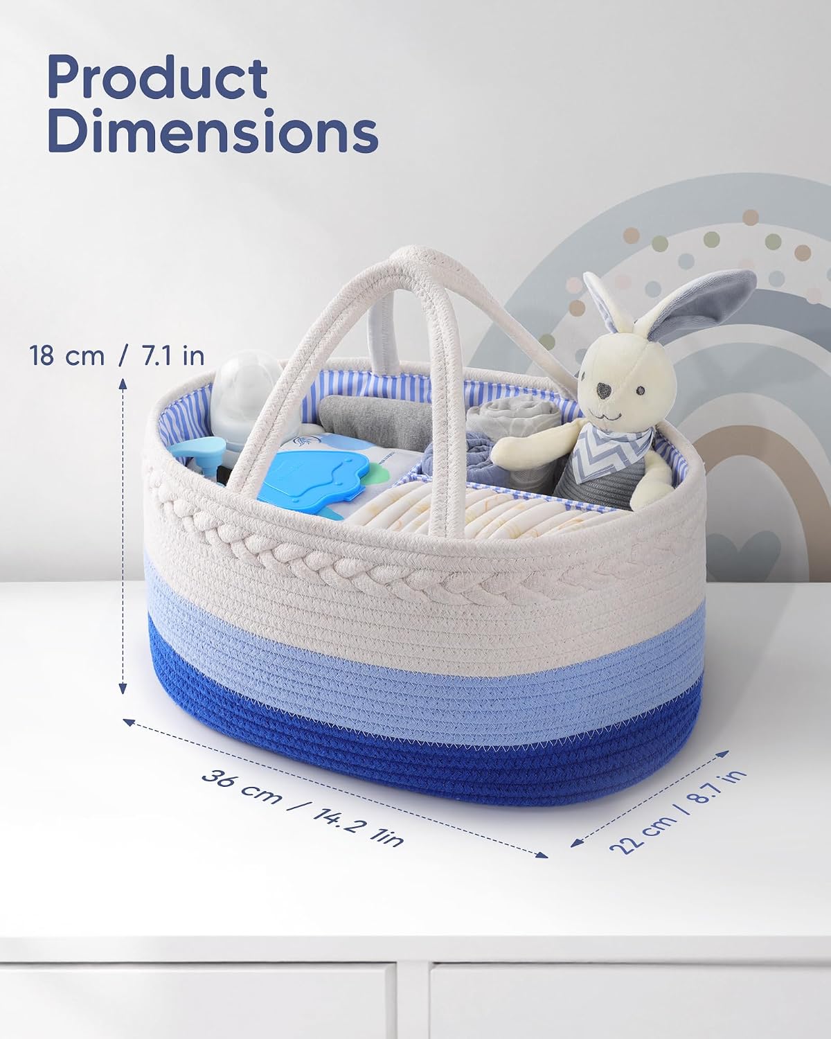 Maliton Diaper Caddy Organizer for Baby, Cotton Rope Baby Gift Basket, Portable Diaper Organizer for changing table, Nursery Storage Organizer