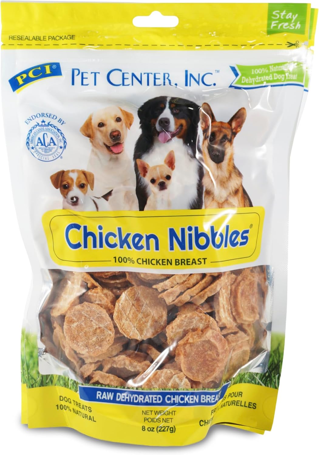 PCI Pet Center Inc. - Chicken Nibbles Dog Treat – 100% Real Raw Dehydrated Chicken Breast Bites for Small, Medium & Large Dogs - 8oz Bag