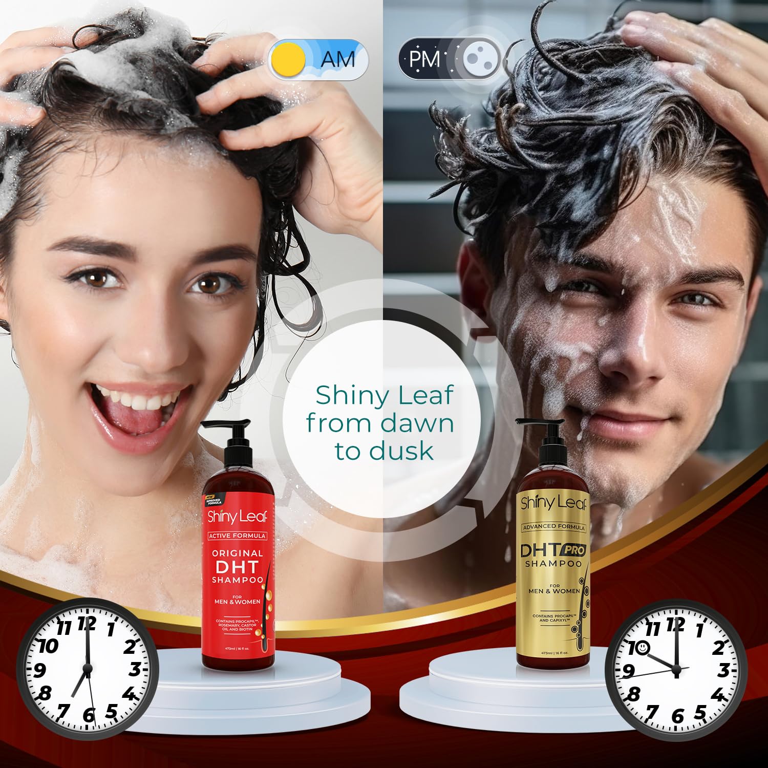 Shiny Leaf DHT Blocker Shampoo and Conditioner Set with Biotin, 2 x 16 oz | DHT blocker shampoo and conditioner with biotin, rosemary oil and asparagus extract for thinning hair. For men and women