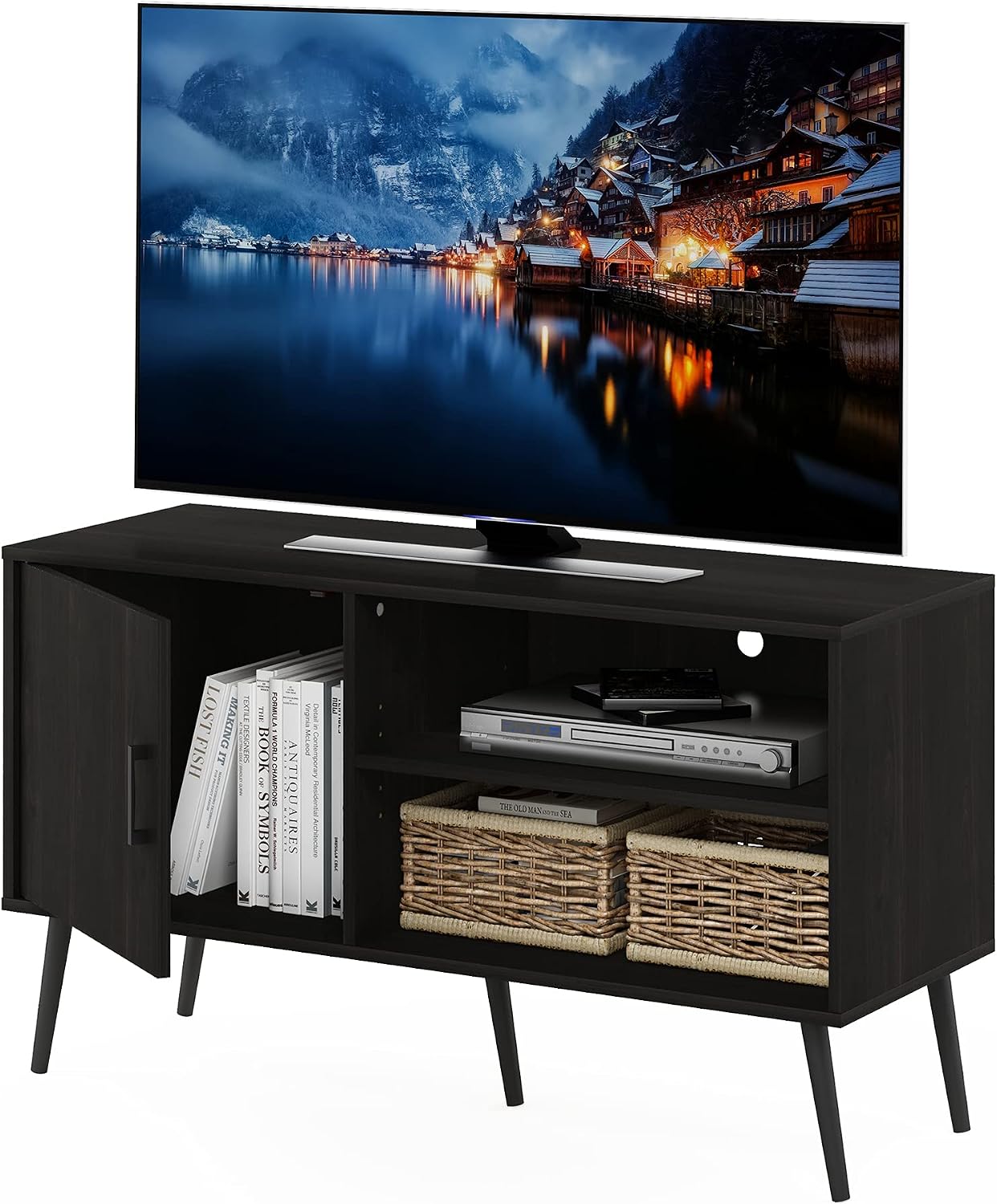 Furinno Fowler Multipurpose TV Stand Bookshelves, French Oak Grey