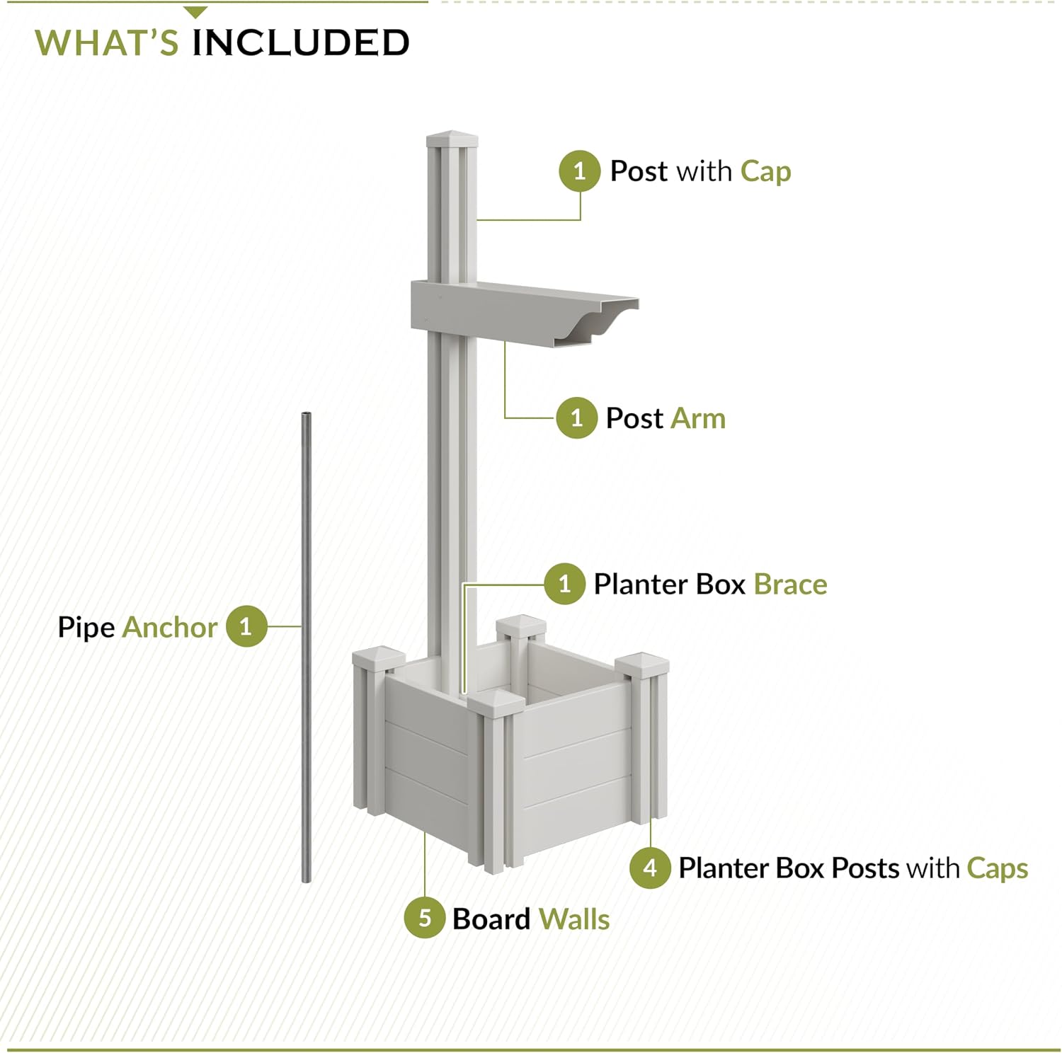 Zippity Majestic Mailbox Post w/Planter Box, White Vinyl DIY No Dig Kit | 1 Post + Planter Box, Mailbox Sold Separately, ZP19027