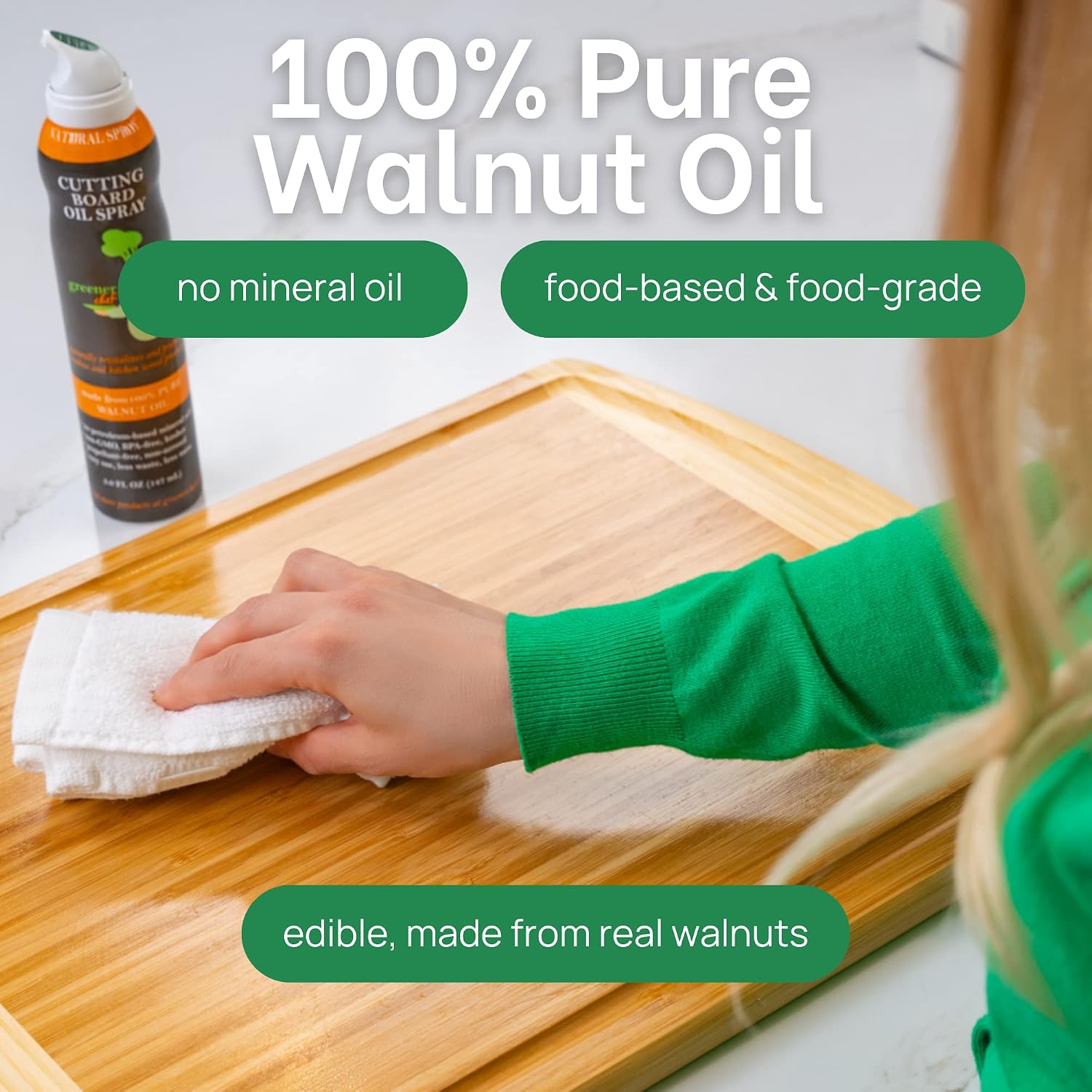 Greener Chef Non Toxic Cutting Board Oil - Innovative Spray for No Mess and Less Waste - Pure Italian Walnut Oil Conditioner for Wood Butcher Blocks