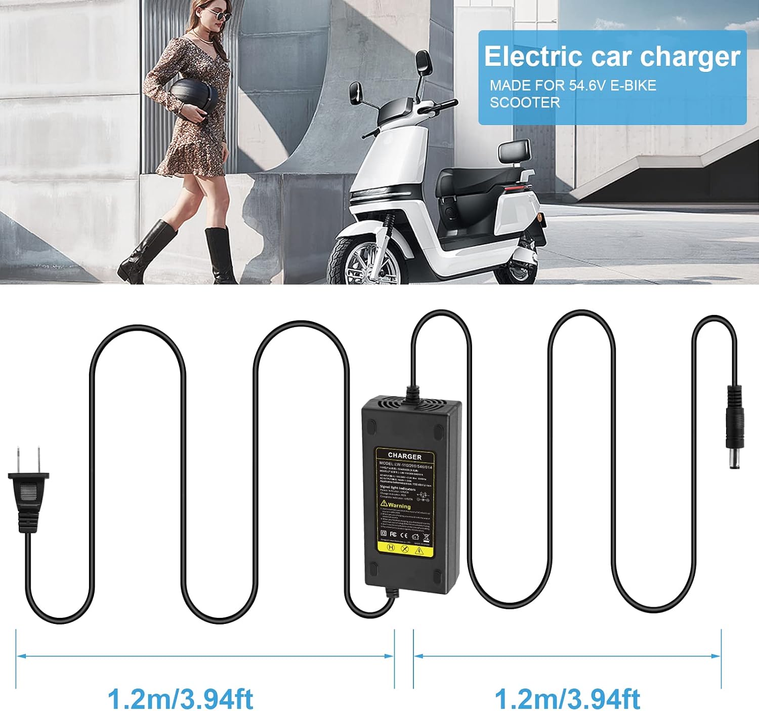 36V 1.8A Female 3-Pin XLR Lead Acid Battery Charger with 3-Prong Inline Power Supply Cord for 36V Boreem Jia, Minimoto, Rad2Go, Electric Scooter, ATV