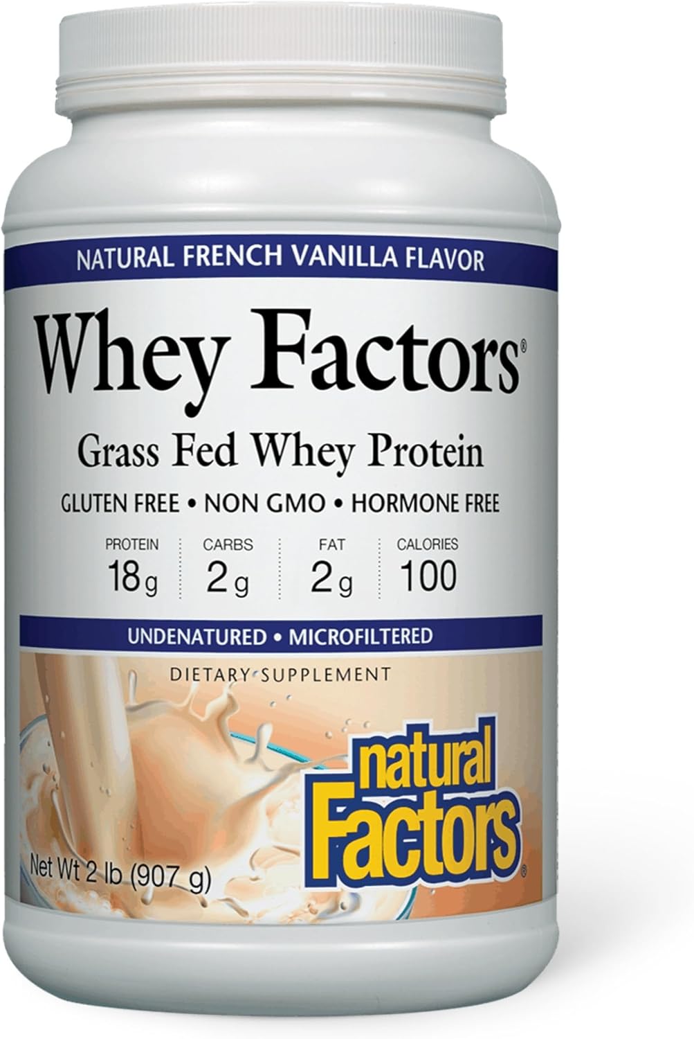 Whey Factors by Natural Factors, Grass Fed Whey Protein Concentrate, Aids Muscle Development and Immune Health, Unflavored, 2 lb