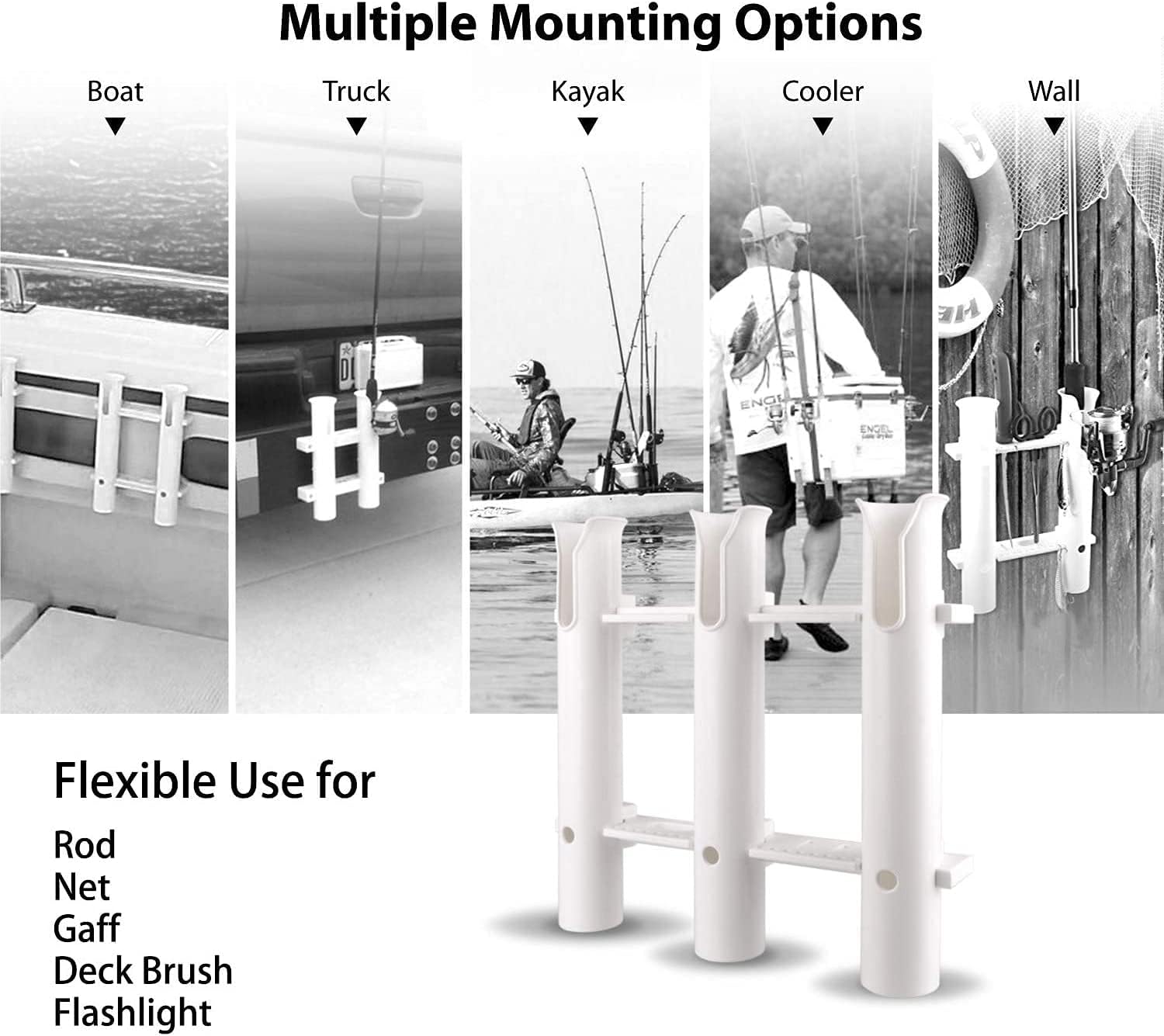 ISURE MARINE Fishing Rod Holder Bracket Wall Mounted Boat Side Mount Tool Holder Tube Links with Screws 2/3/4/6 Pole Tube (White/Black)