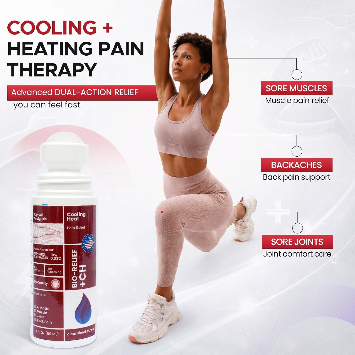 BIO-RELIEF Fast-Acting Hemp Pain Relief Roll On, Cool & Topical Pain Relief