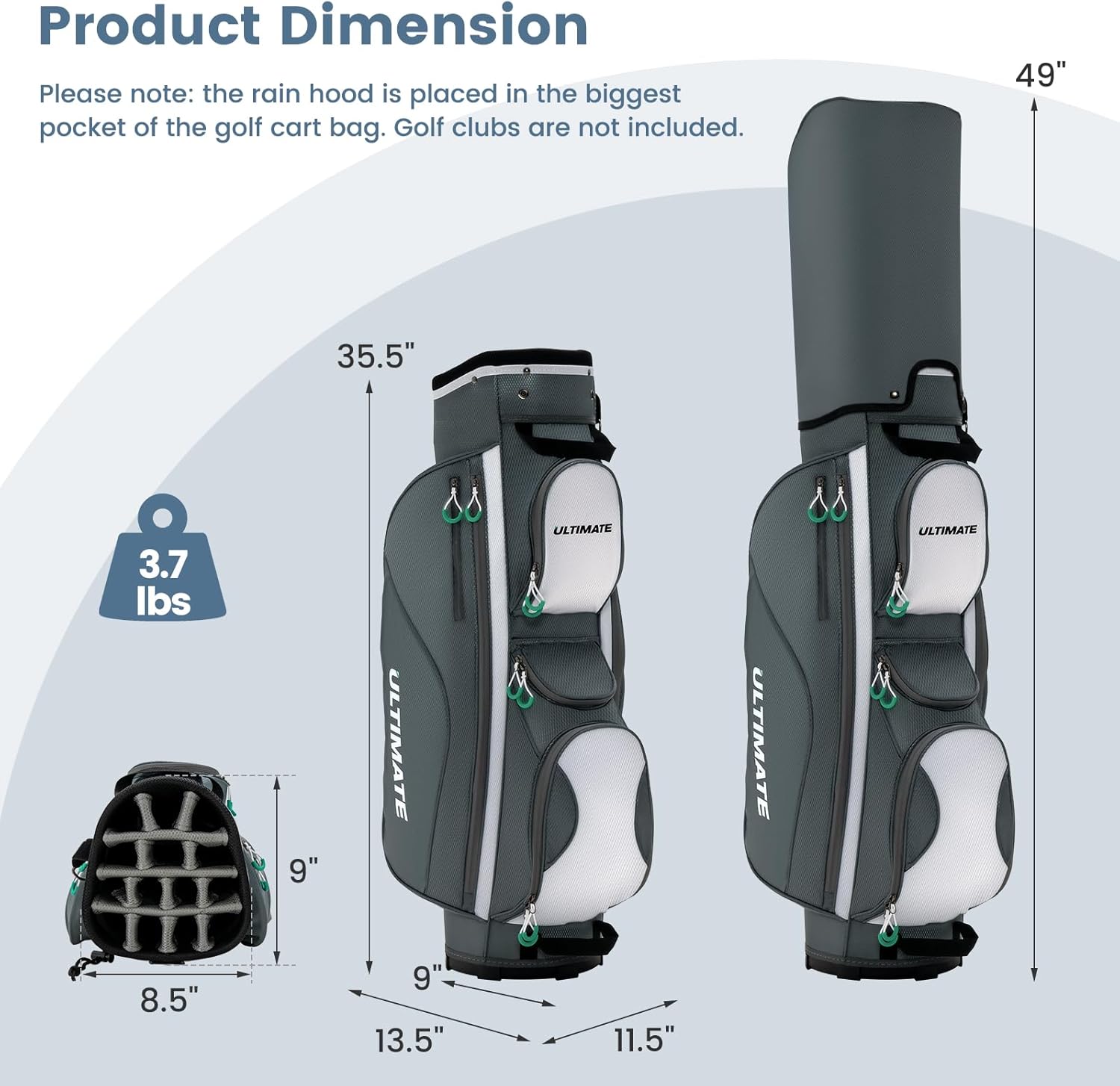 ULTIMATE 14-Way Golf Cart Bag, 3.7 LBS Lightweight Portable Golf Bag with Top Dividers, 7 Zipped Pockets Including Cooler Bag, Rain Hood