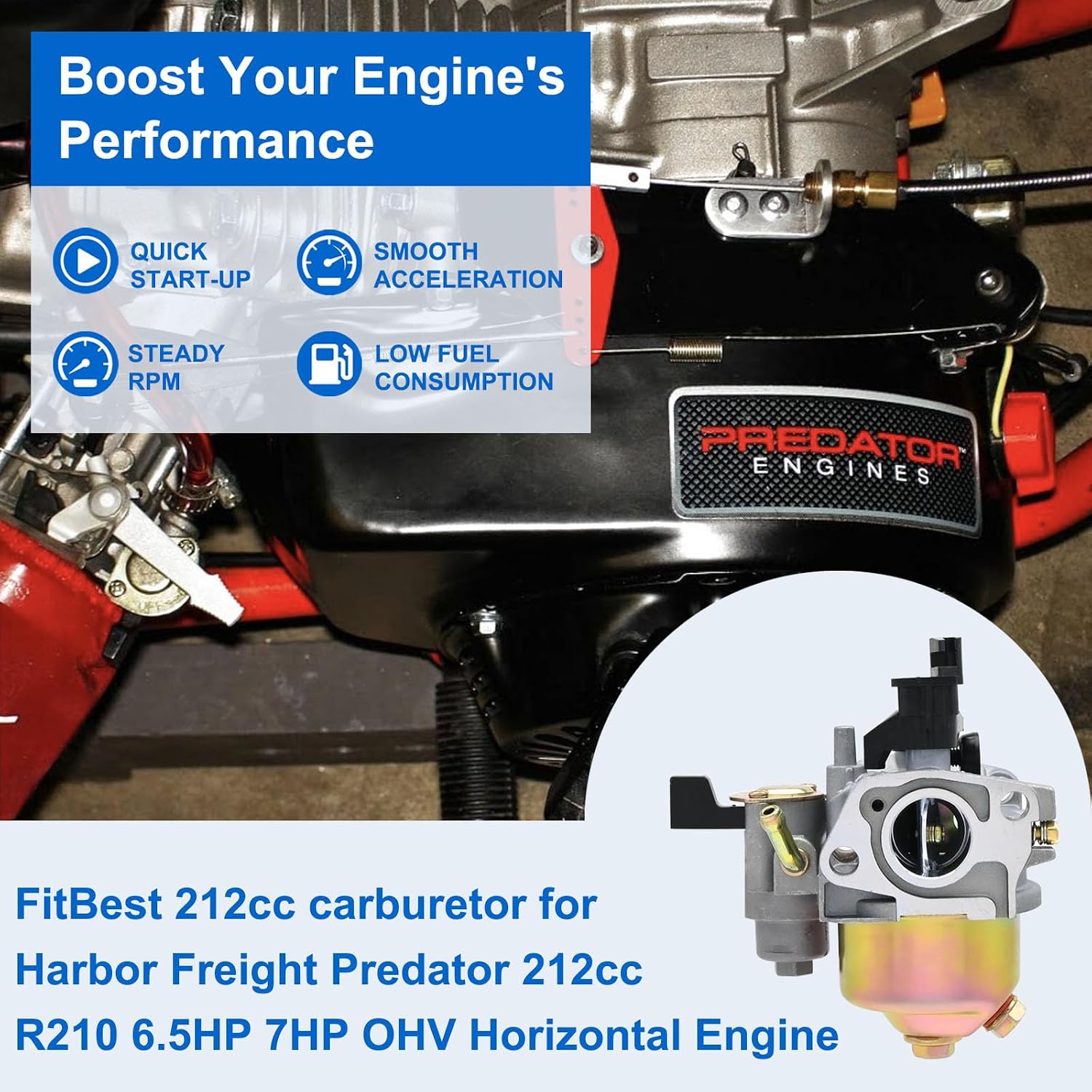 FitBest GX160 Carburetor for Honda GX120 GX200 5.5HP 6.5HP Engines – Harbor Freight Predator 212cc 224cc Replacement – Ideal for Go Karts, Pressure Washers, Water Pumps