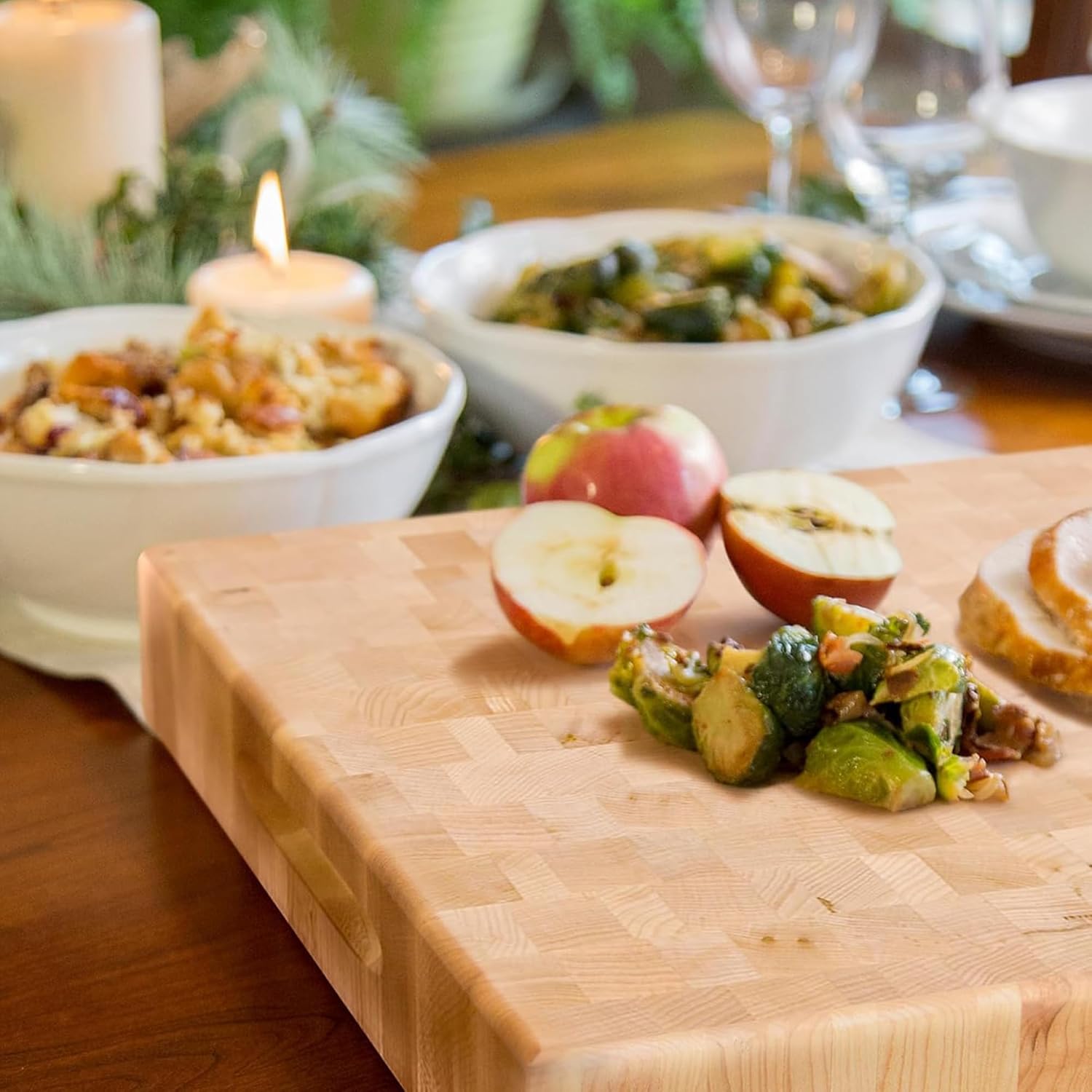John Boos CCB Series Square Wooden Maple Cutting Board 18”x18” – 2.25” Thick, 22-lb Reversible Butcher Block with End-Grain & Finger Grips – Made in the USA