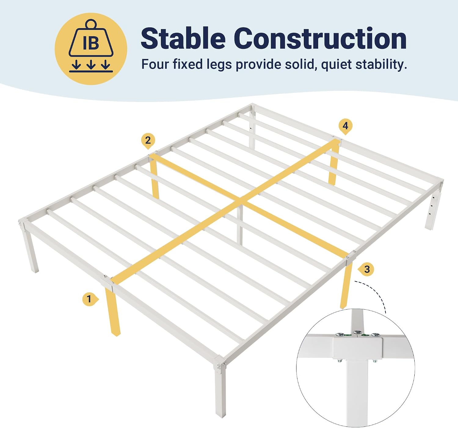 Allewie Full Size Bed Frame, 14 inch Metal Platform Beds with Storage Space, No Box Spring Needed and Easy Assembly, White