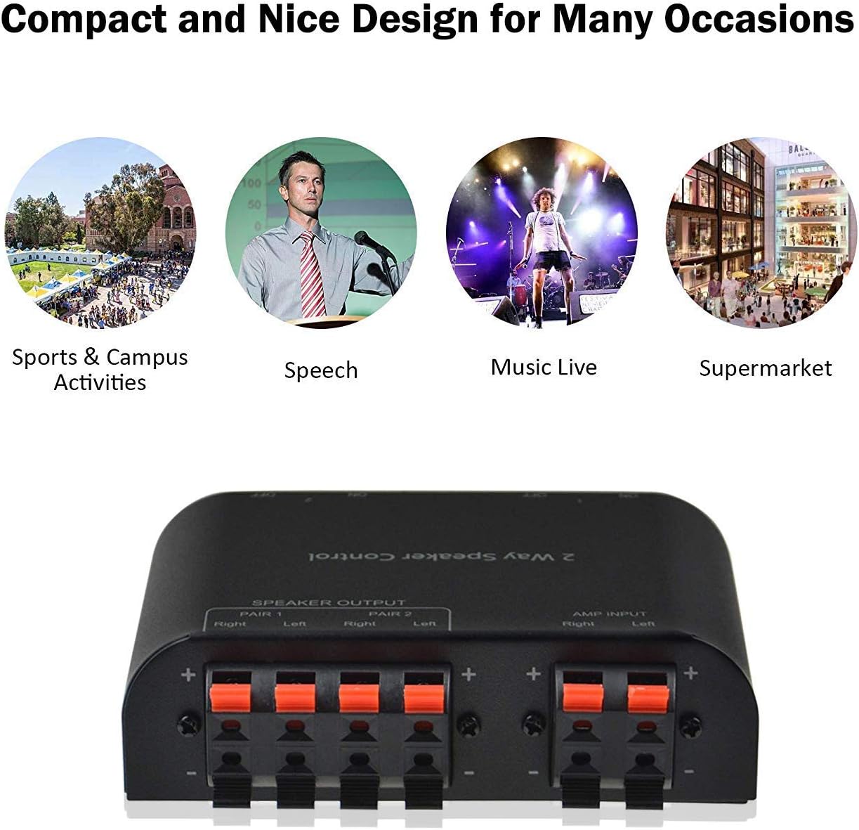 A ADWITS 2-Channel Speaker Switcher Selector Box with Terminal Claps 150W RMS per Channel, Black
