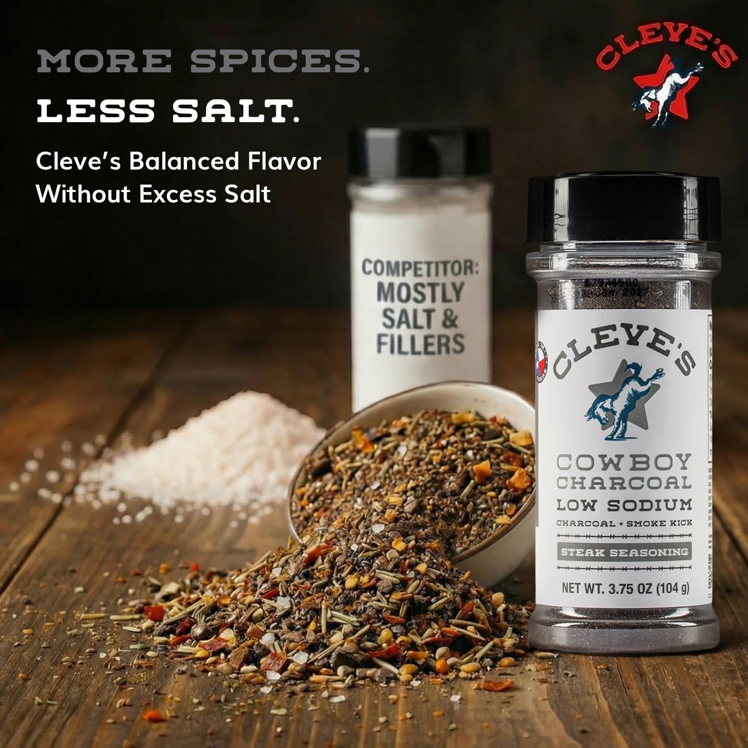 Cleve's Gourmet, Steak Seasoning for Grilling & Cooking, Steak Rub with Smoky Charred Flavor, Prime Rib Seasoning & Beef Seasoning, (Small, Cowboy Charcoal Steak Seasoning)