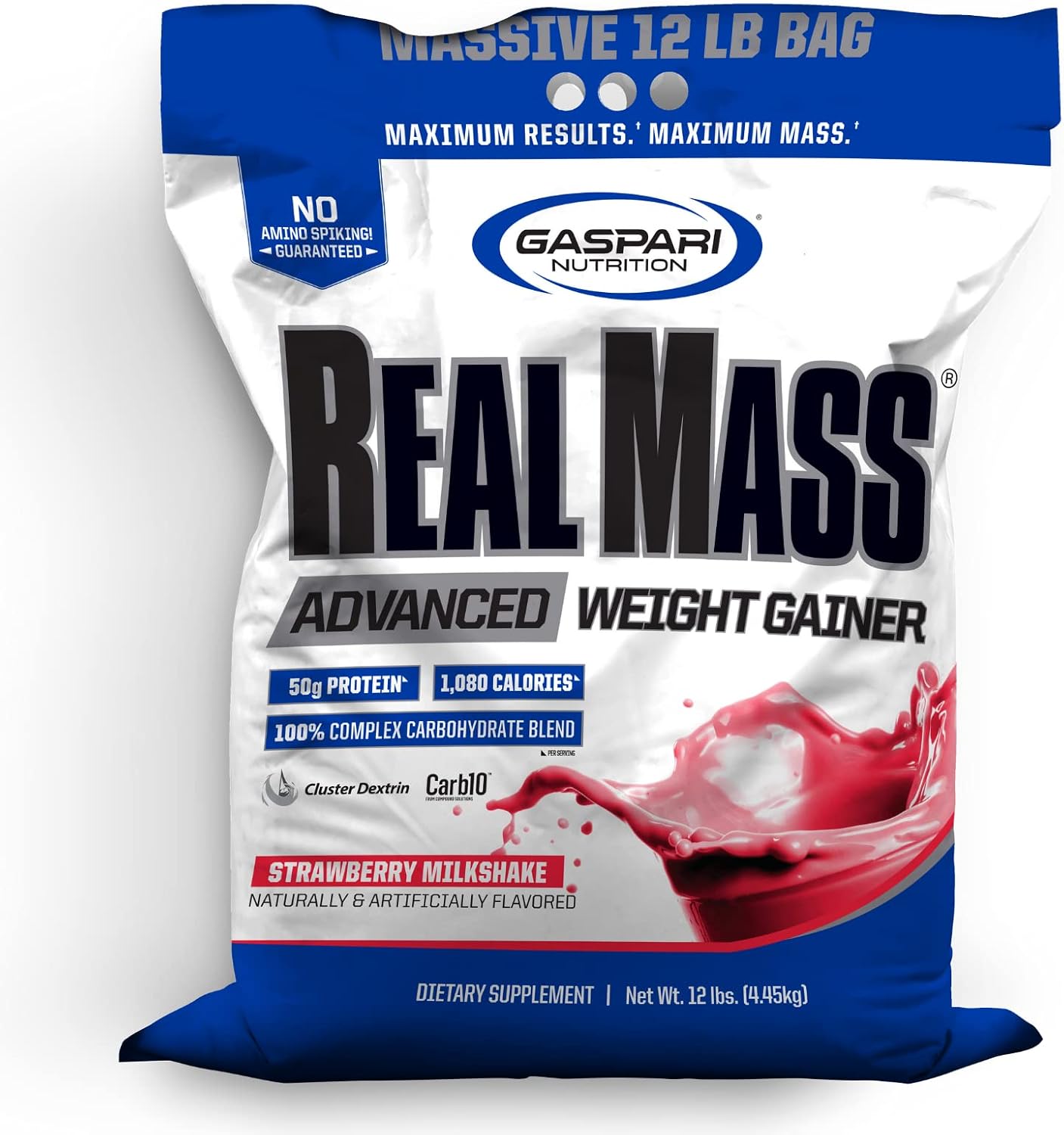 Gaspari Nutrition Real Mass: Advanced Weight Gainer, Protein and Complex Carb Blend, 50g Protein, 16g EAAs, Gluten-Free, 12 lbs (Vanilla Milkshake)