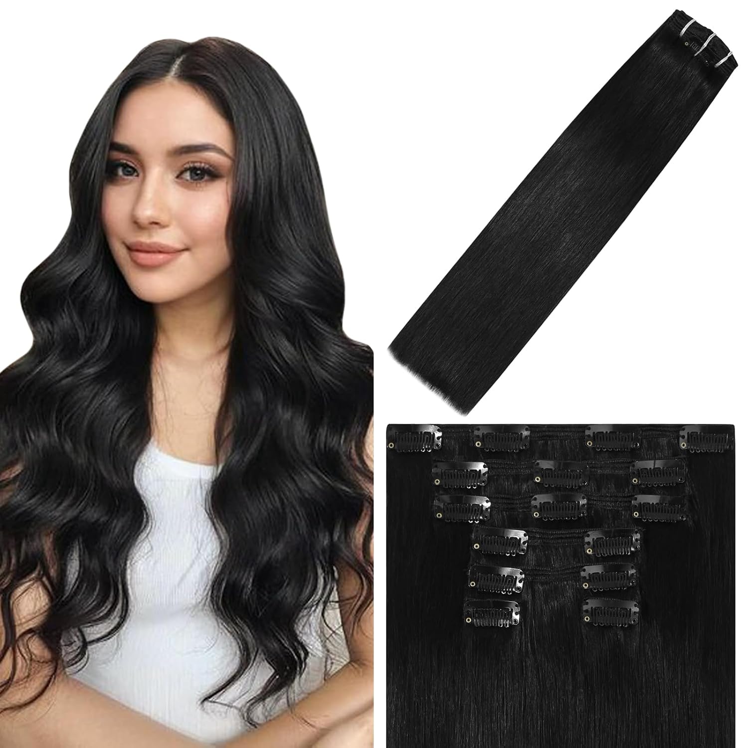 WindTouch Clip In Hair Extensions Human Hair Mixed Bleach Blonde 18Inch 75g Hair Extensions for Women Remy Blonde Extensions Clip in #18p613 7PCS