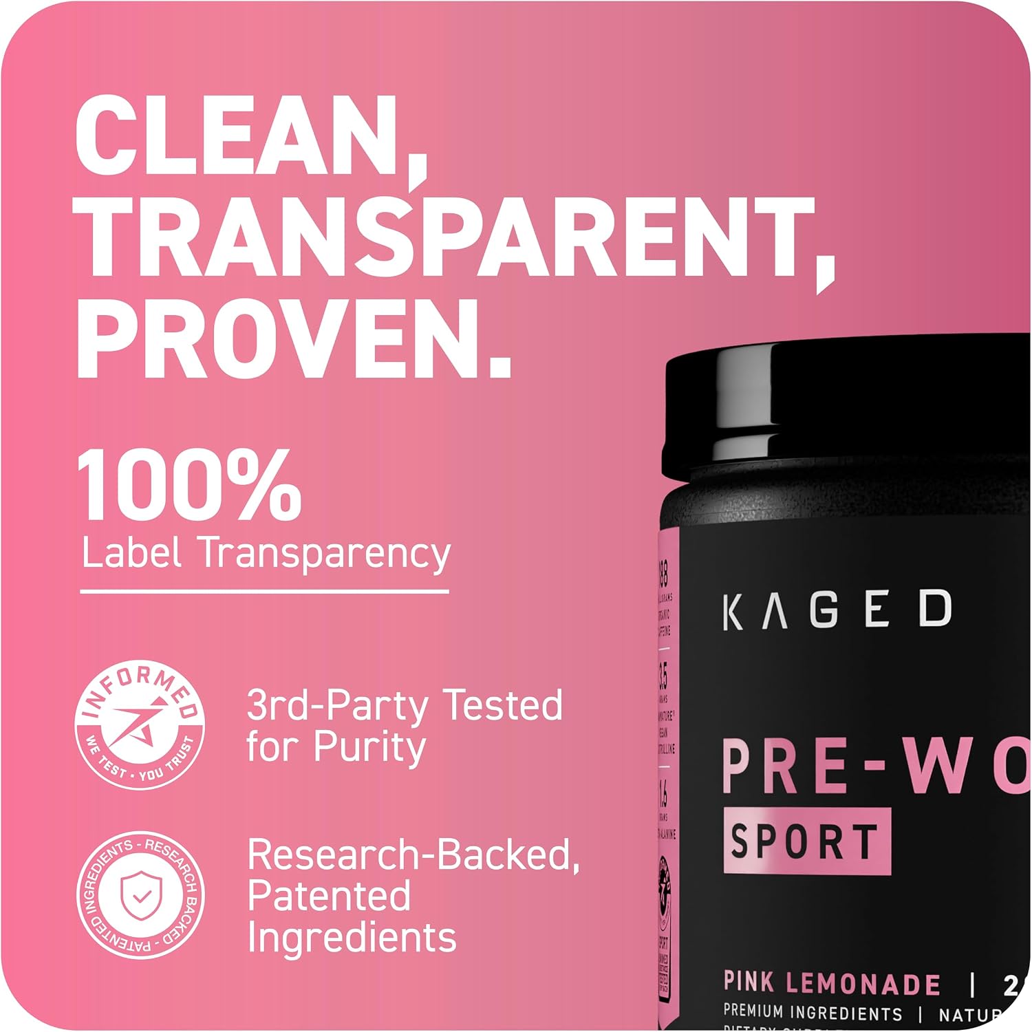 Kaged Sport Pre Workout Powder for Men & Women, Mango Lime, Sport Certified, 188mg Caffeine, Nitric Oxide Supplement, Beta Alanine for Energy