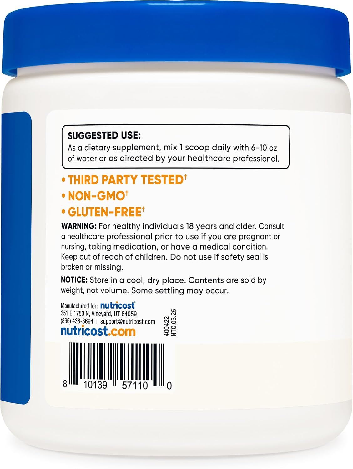 Nutricost Calcium Citrate Powder (Unflavored) 500 Grams, Gluten-Free | Pure Calcium Citrate, No Fillers (1.1lbs)