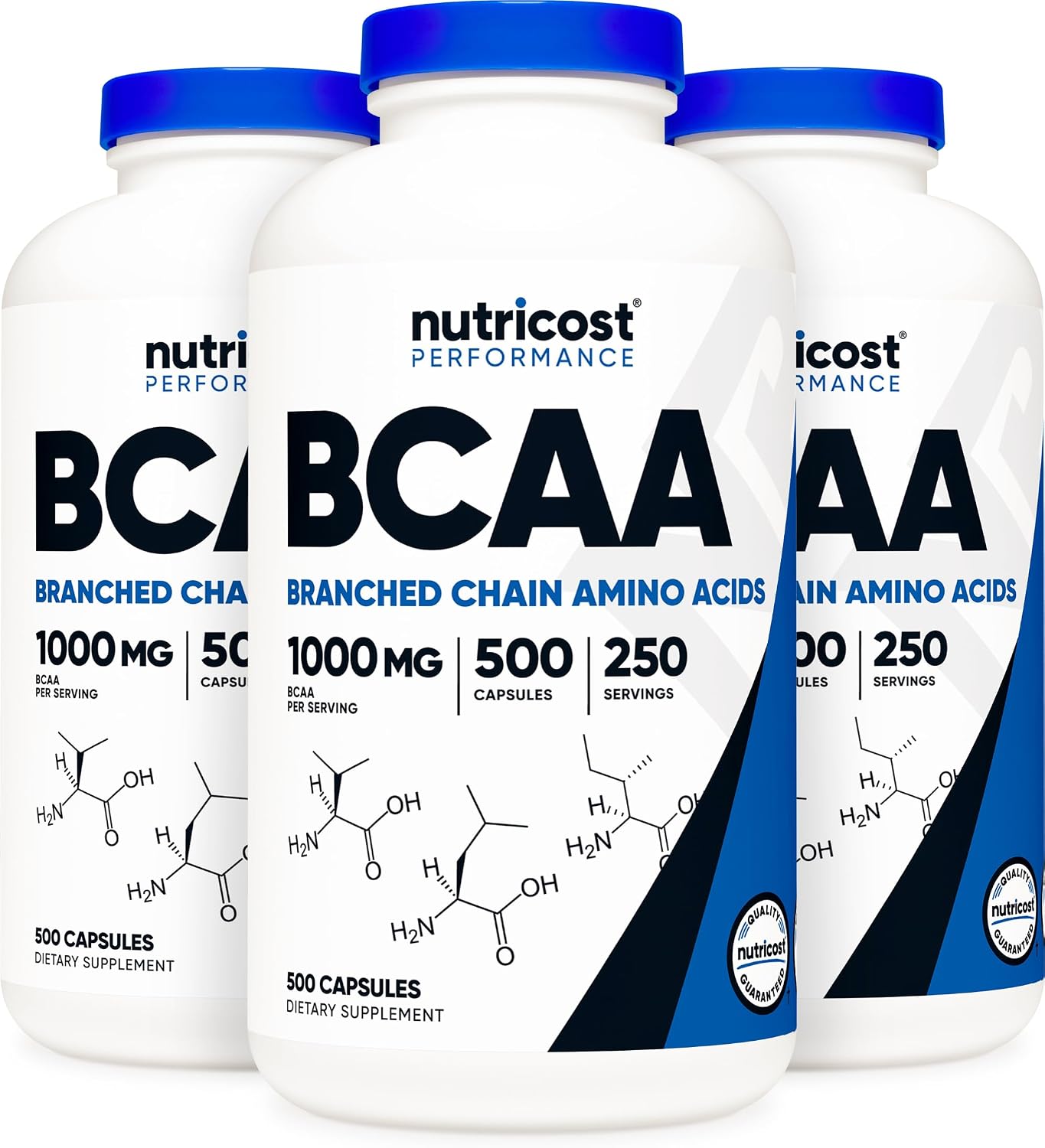 Nutricost BCAA 1000mg, 500 Capsules, 2:1:1 Branched Chain Amino Acids | 250 Servings, 500mg L-Leucine, 250mg L-Isoleucine, 250mg L-Valine