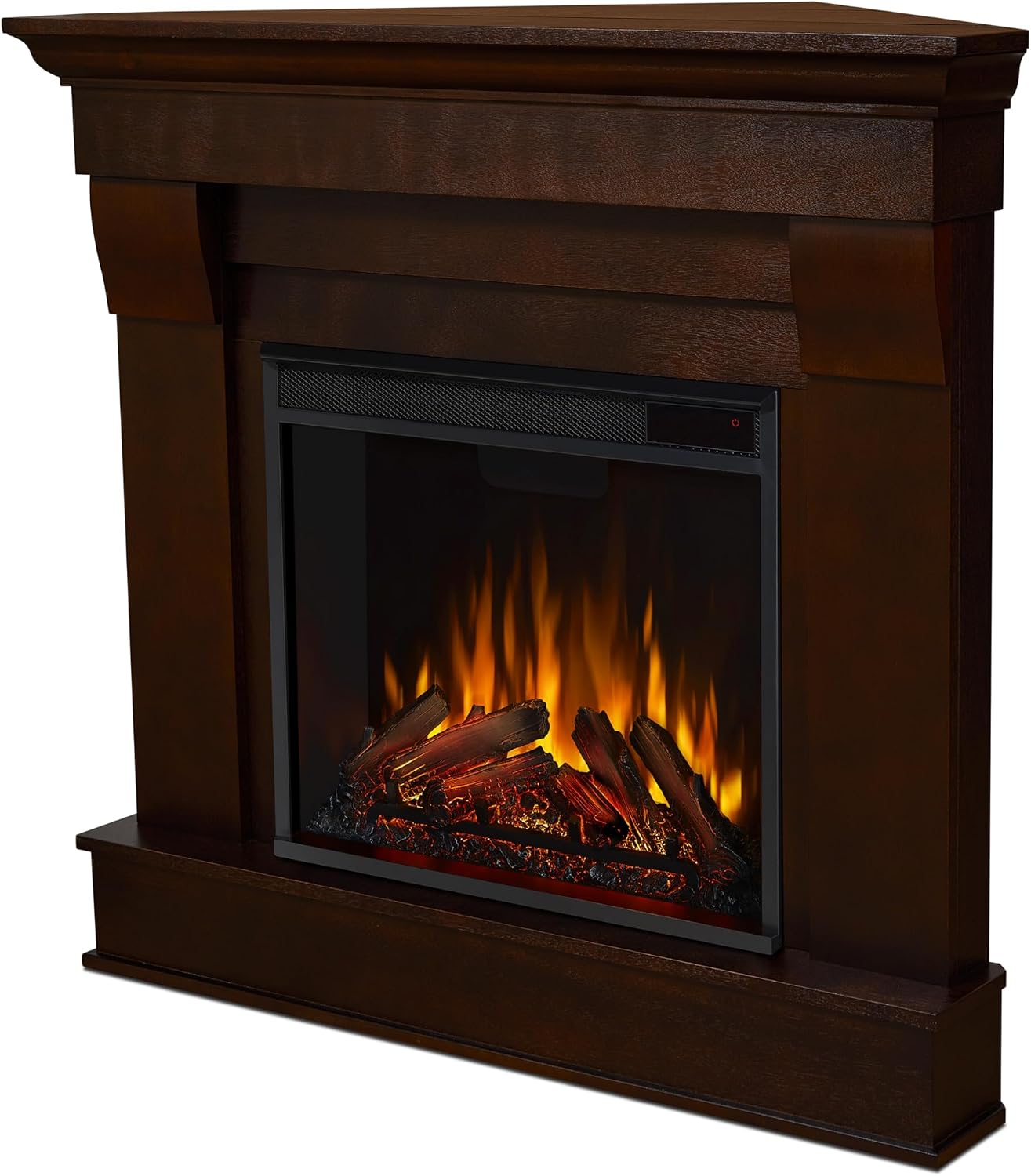 Real Flame Chateau 41" Corner Electric Fireplace with Mantel for Living Room or Bedroom, Replaceable Fireplace Insert Heater, Realistic Log and Flame Effect, Remote Control, Timer.