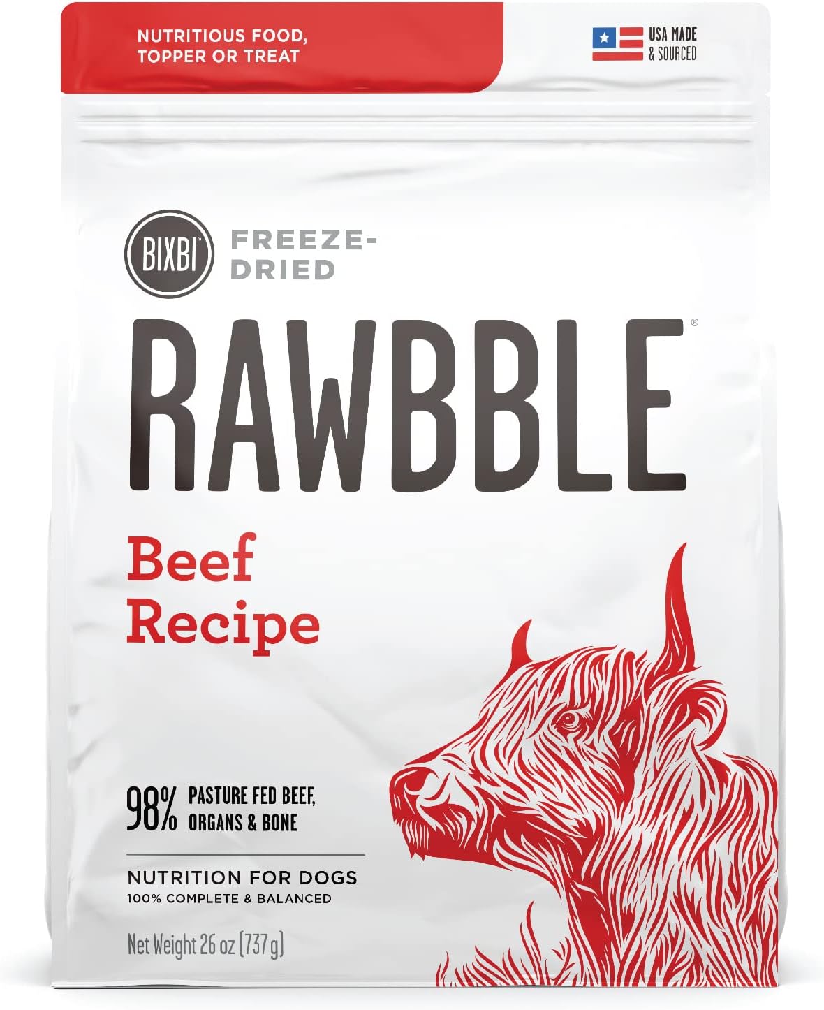 BIXBI Liberty Freeze-Dried Dog Food Topper & Treats, Beef – 98% Meat & Organs, No Refrigeration – USA Made, 26 oz