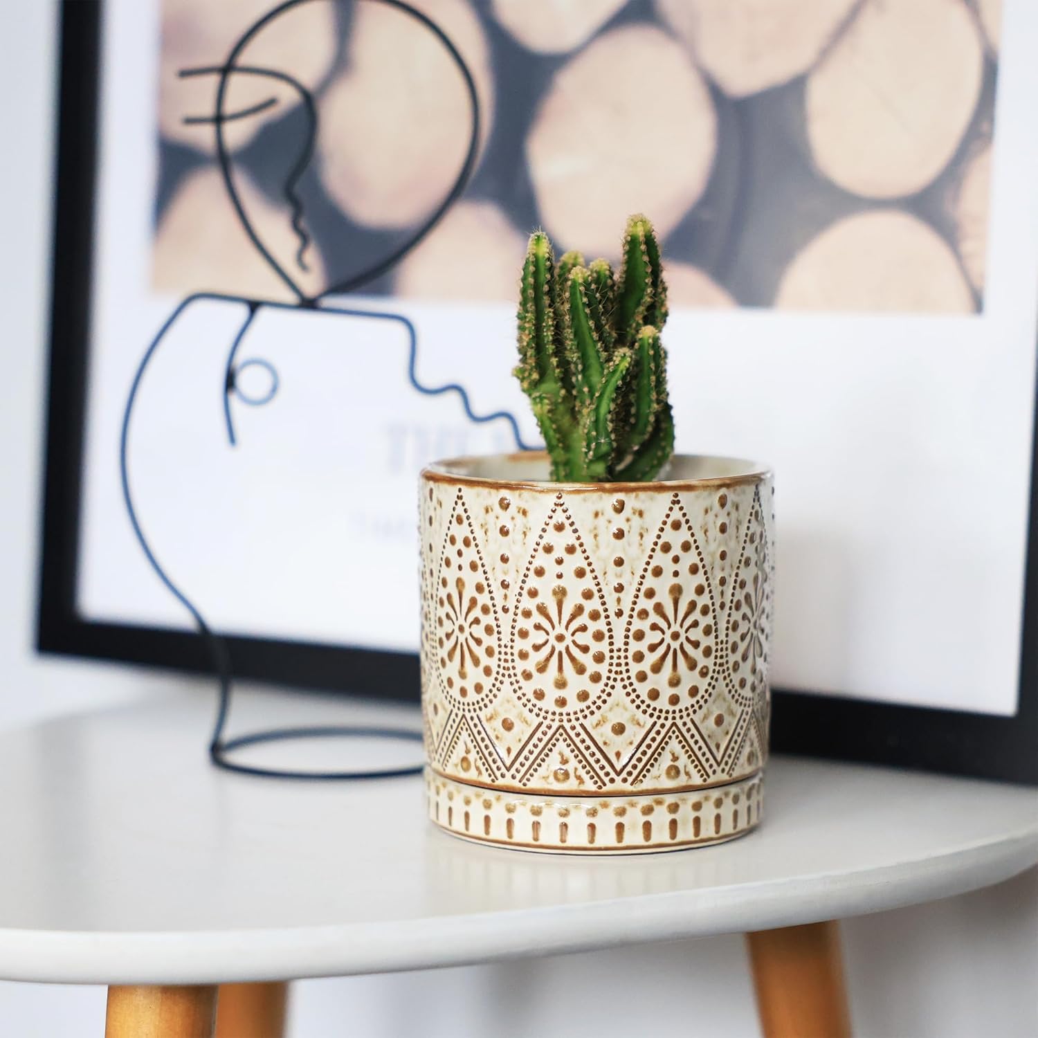 Gepege Ceramic Plant Pots, 6 Inch Indoor Planters with Drainage & Saucers