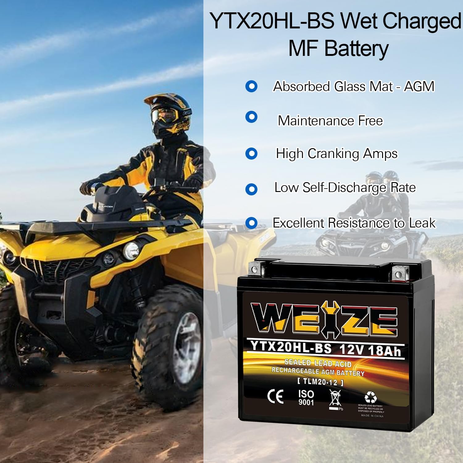 Weize YTX14 BS ATV Battery High Performance - Maintenance Free - Sealed AGM YTX14-BS Motorcycle Battery compatible with Honda Suzuki Kawasaki Yamaha scooter snowmobile